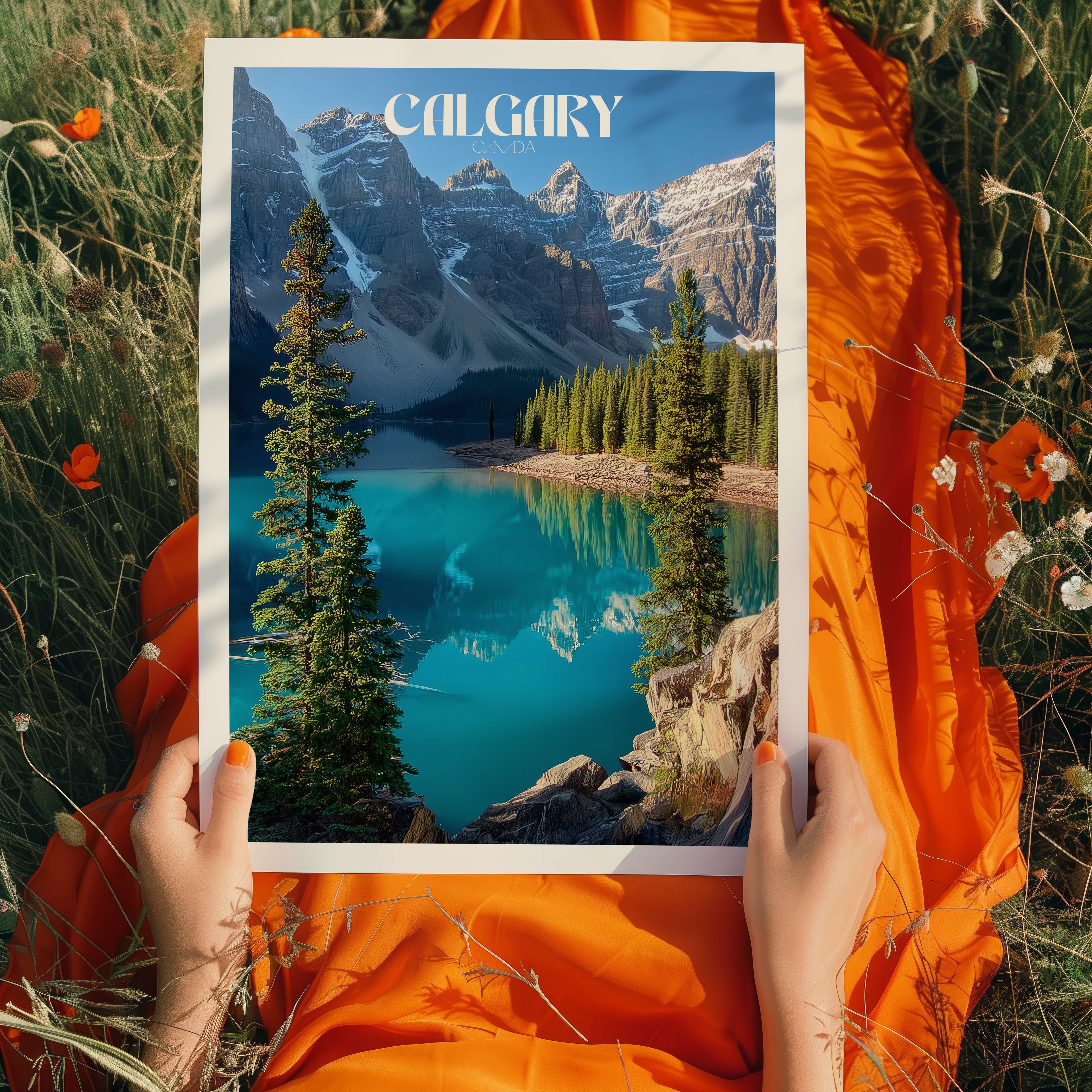 Banff National Park Travel Poster – Moraine Lake Print, Canadian Rockies Wall Art, Turquoise Water Decor