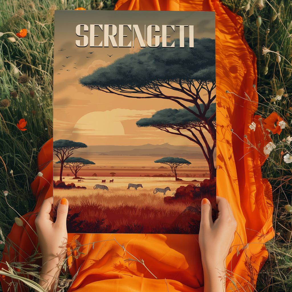 Serengeti Sunset Safari Travel Print: Tanzania Wildlife Landscape