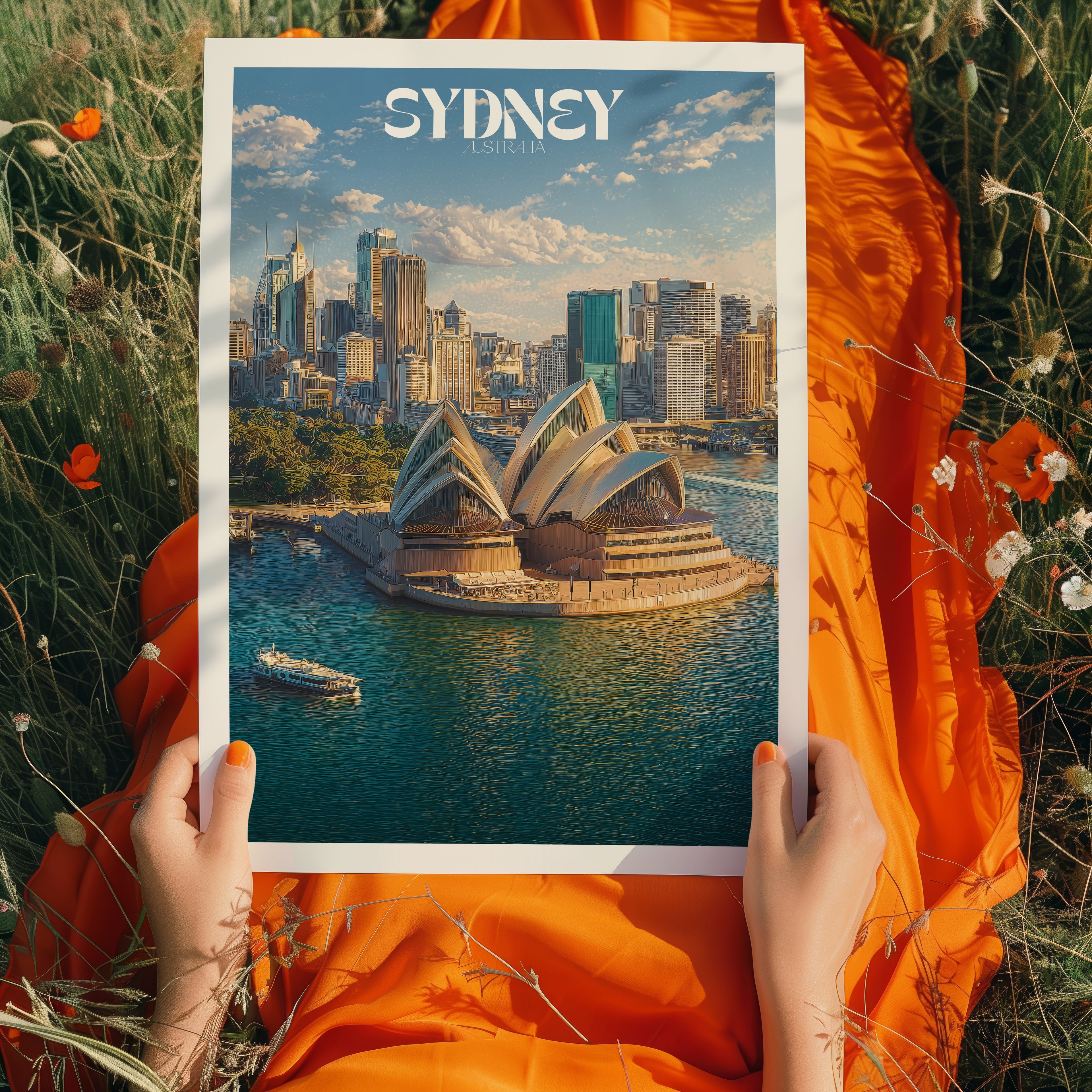 Australia Travel Poster – Sydney Opera House Wall Art Print, Coastal Cityscape Decor