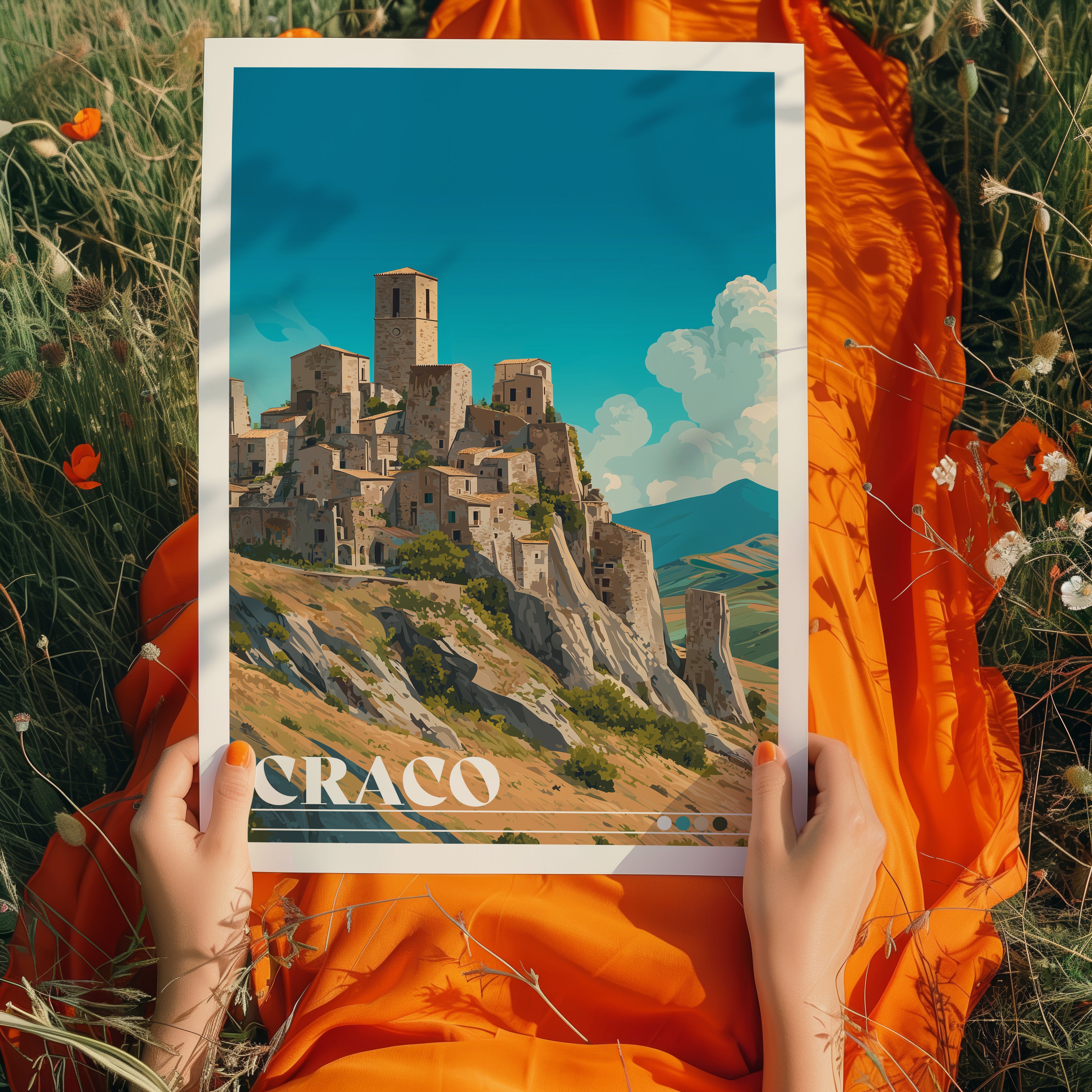 Craco Travel Poster: Abandoned Hilltop Village Print, Italy Wall Art