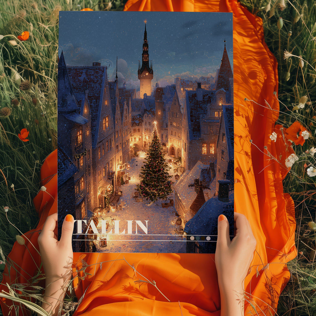 Tallinn Christmas Market Travel Print: Medieval Estonia Old Town Winter Decor