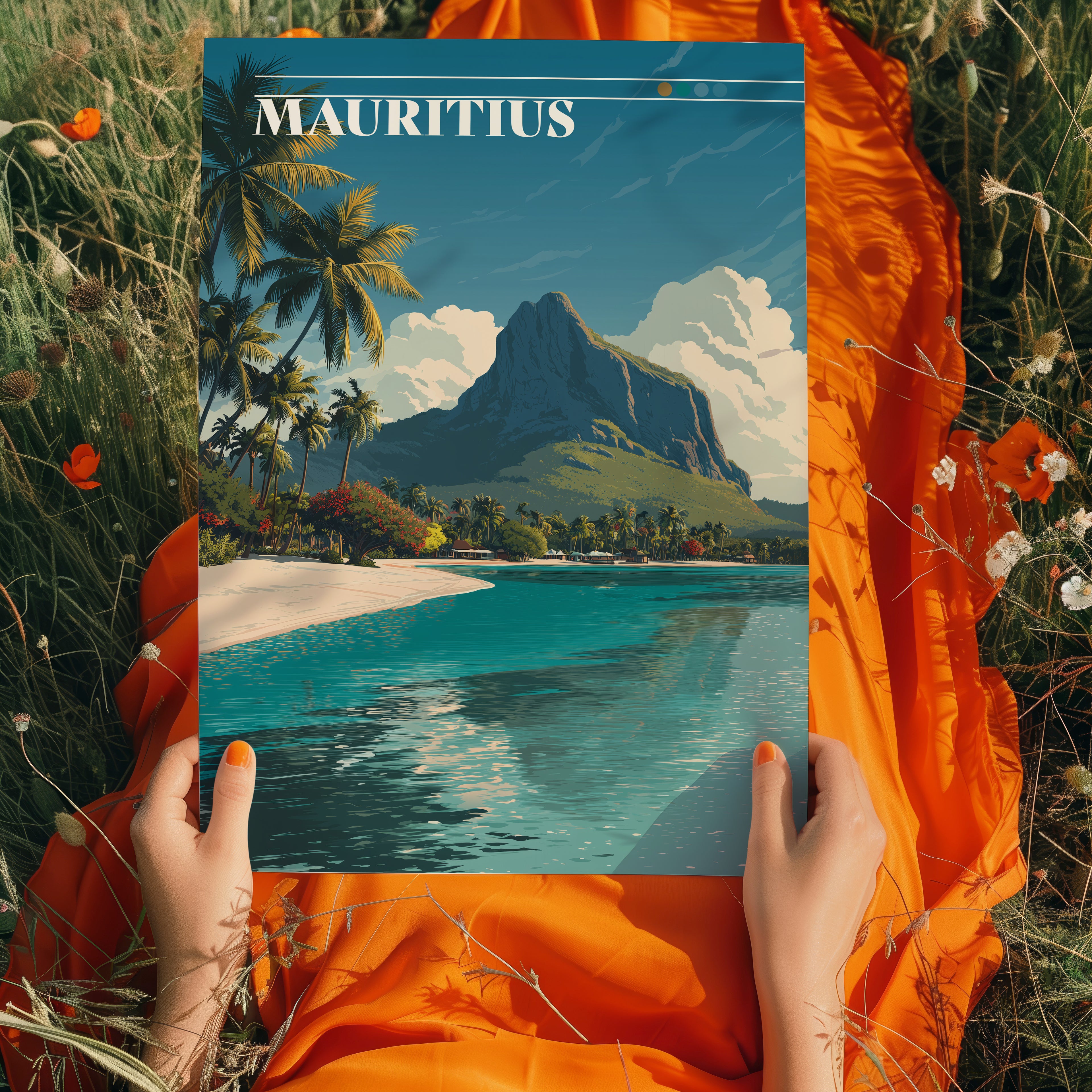 Mauritius Travel Poster: Le Morne Brabant Tropical Island Art