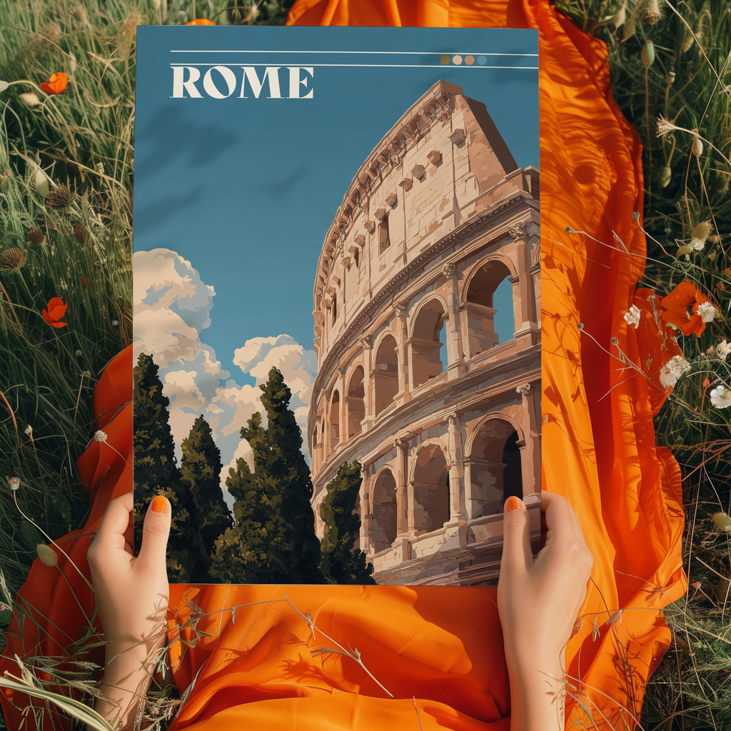 Rome Italy Travel Poster – Colosseum Wall Art, Ancient Landmark Print, Historic City Travel Photography Decor
