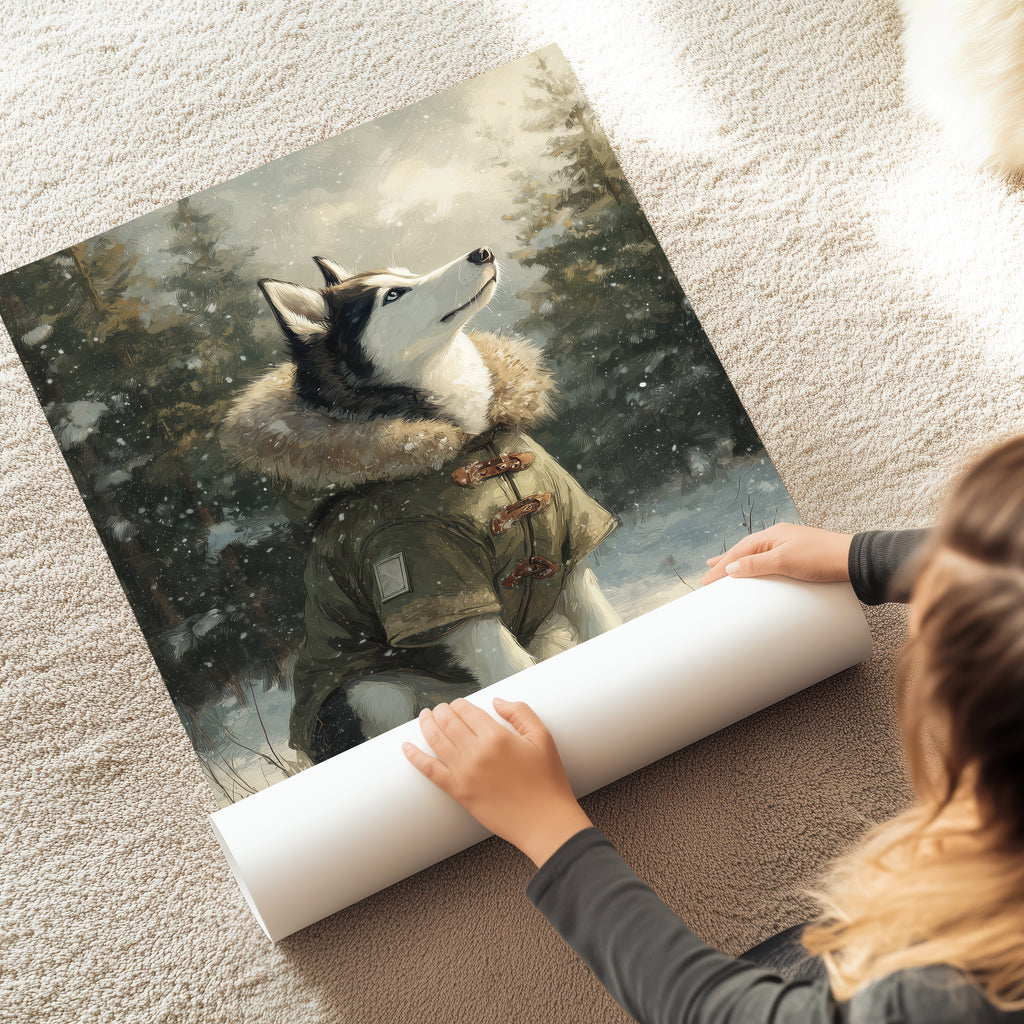 Husky Winter Art Print – Nordic Snow Dog, Laponia Forest