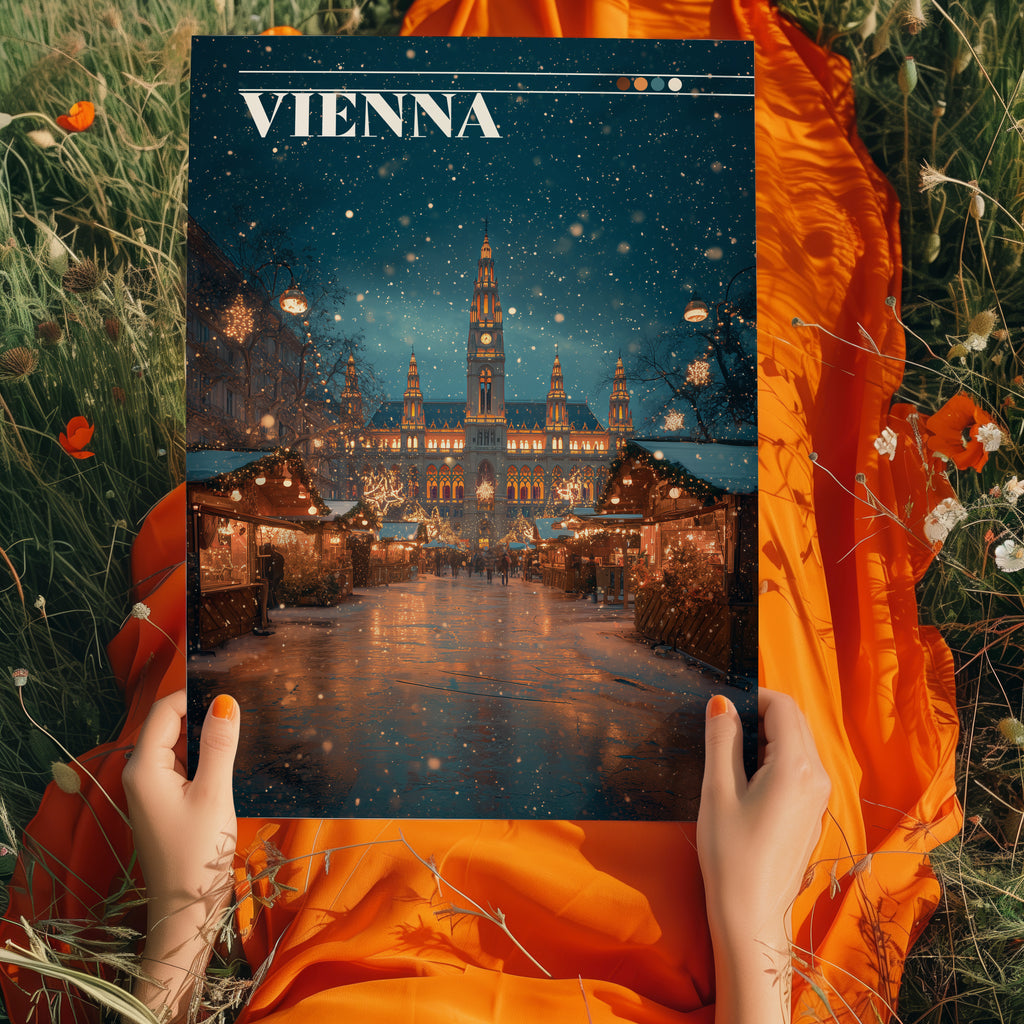 Vienna Austria Poster – Christmas Market Wall Art, Rathausplatz City Print, Festive Travel Photography Decor