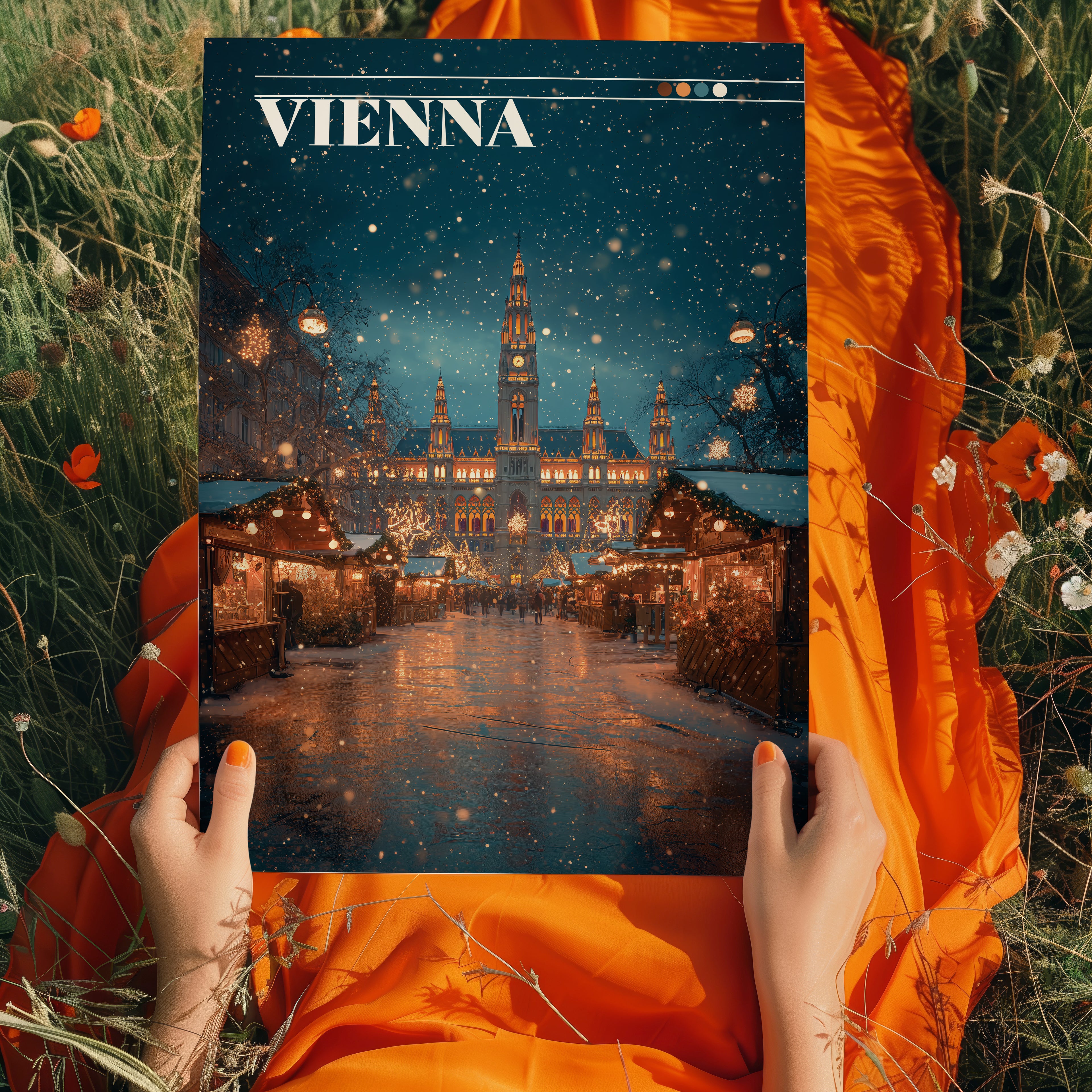 Vienna Austria Poster – Christmas Market Wall Art, Rathausplatz City Print, Festive Travel Photography Decor