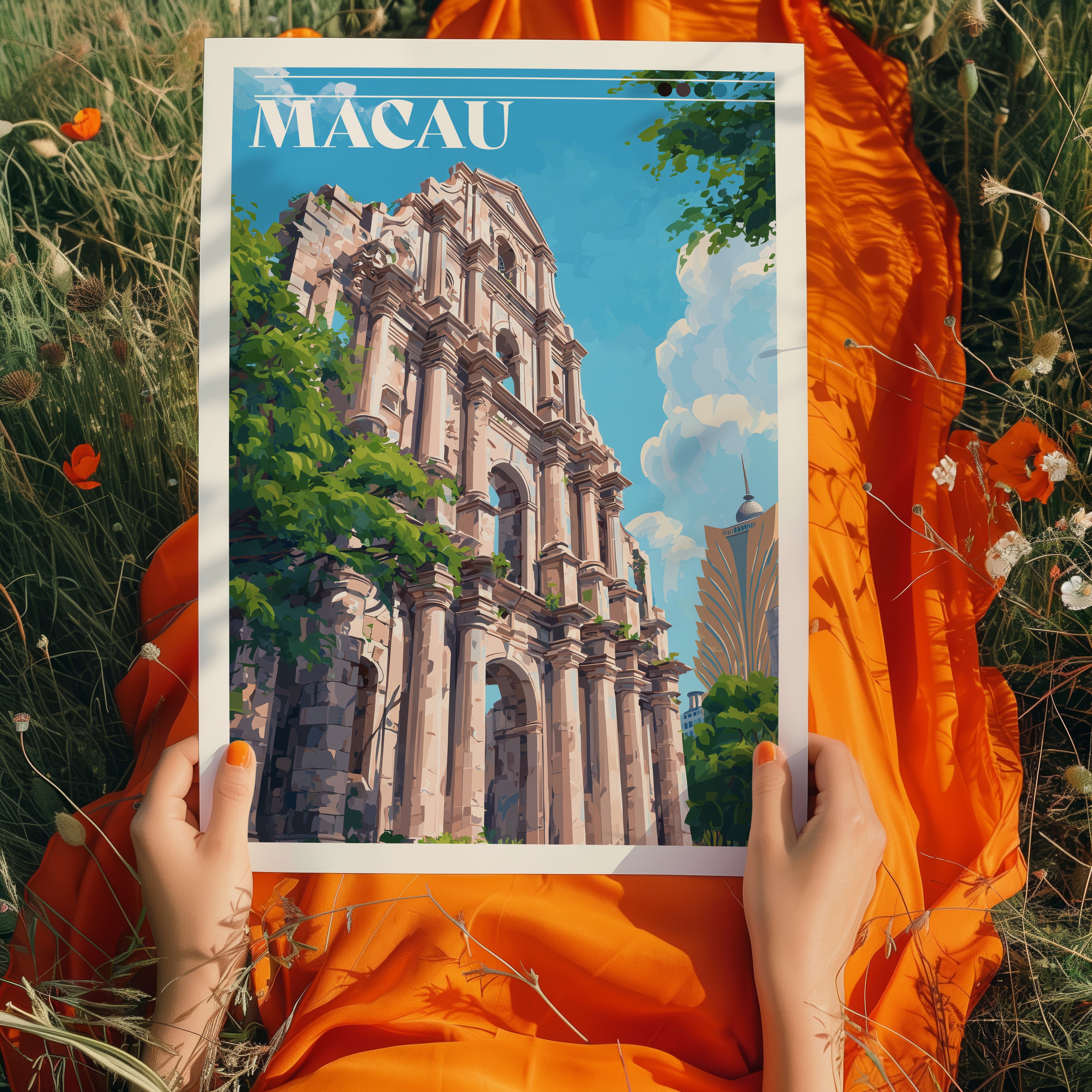 Macau Travel Poster: Ruins of St. Paul Print, China Wall Art