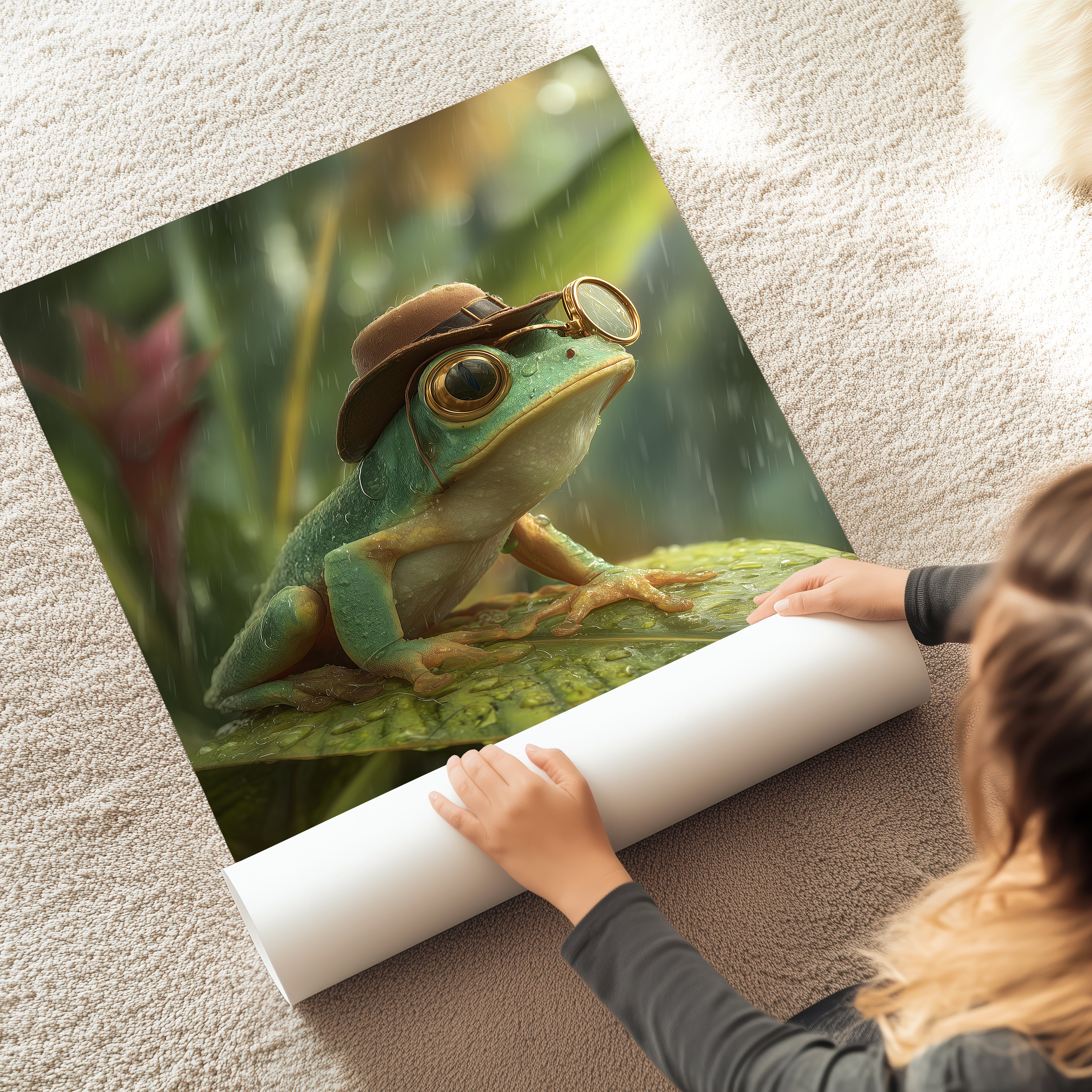 Explorer Frog Art Print: Whimsical Jungle Animal Illustration