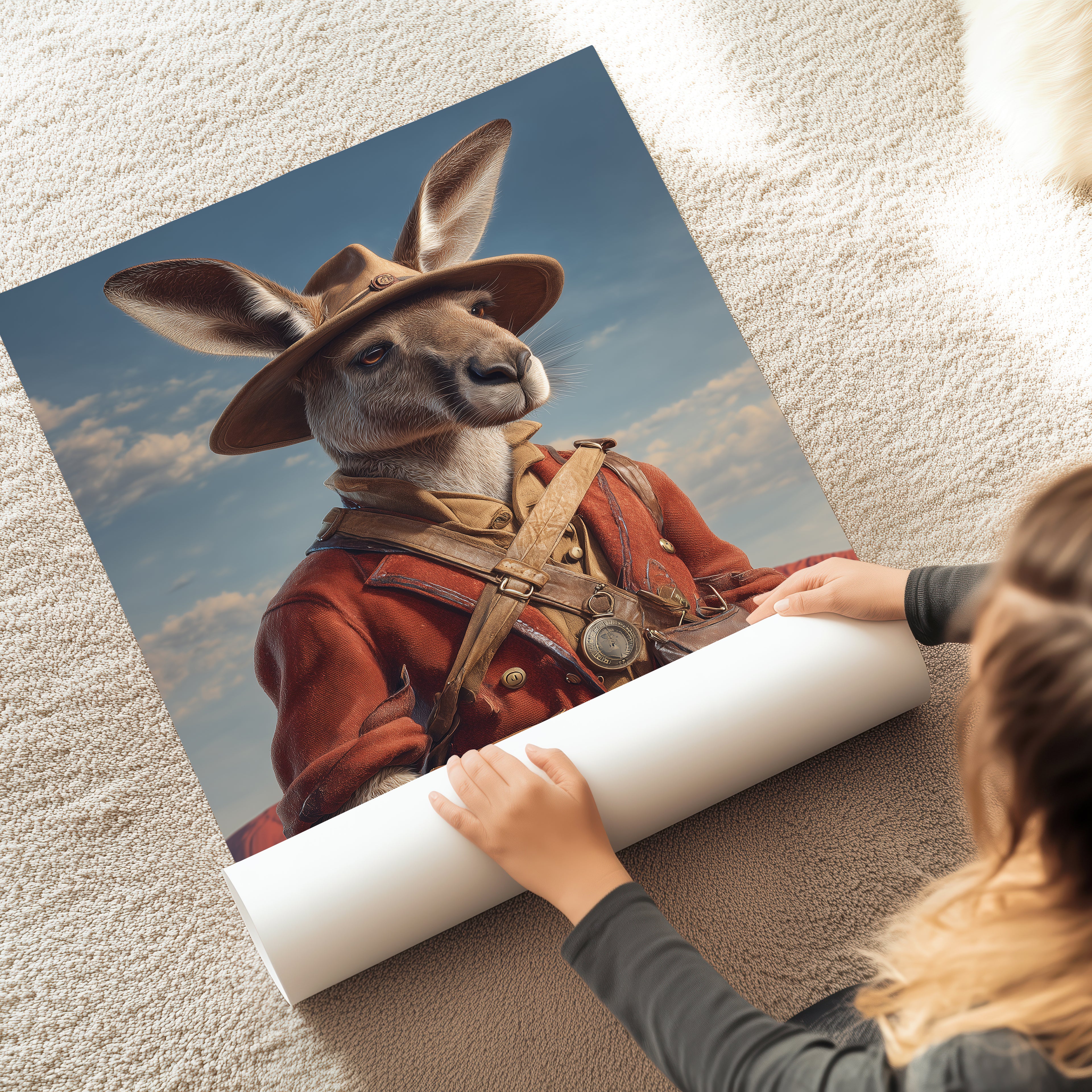 Explorer Kangaroo Poster – Australian Animal Print, Outback Fantasy Wall Art, Wildlife Decor