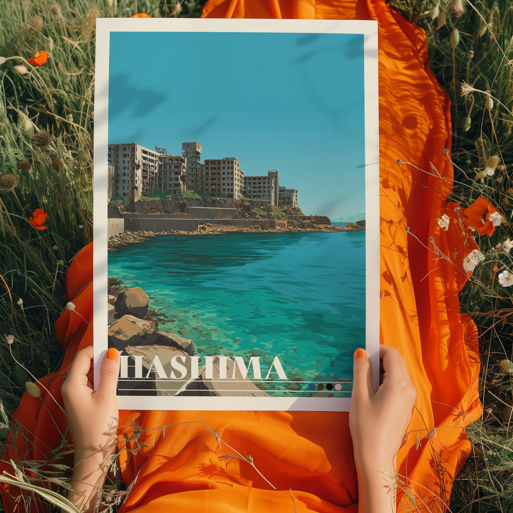 Hashima Island Travel Poster: Gunkanjima Print, Japan Wall Art