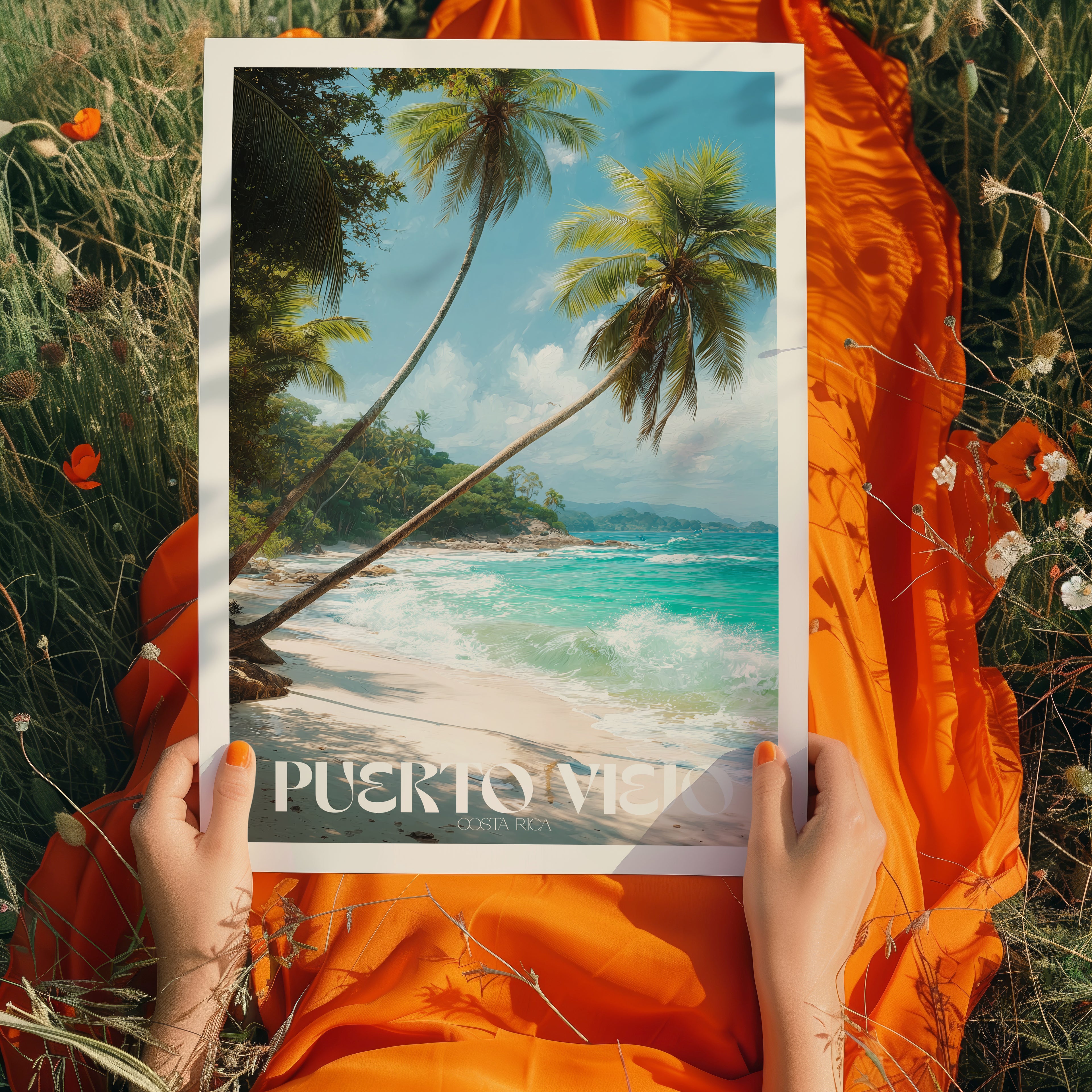 Costa Rica Travel Poster – Puerto Viejo Beach Print, Tropical Caribbean Wall Art, Coastal Decor