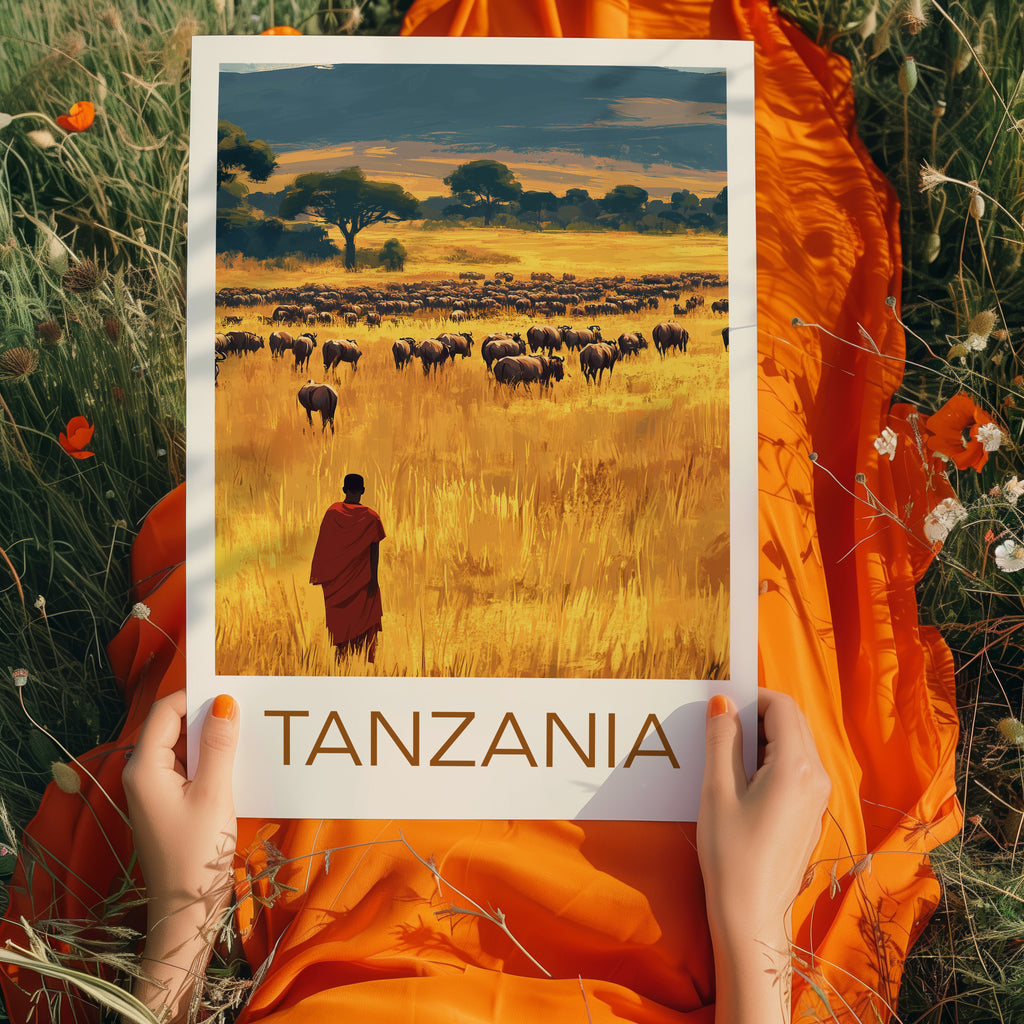 Tanzania Travel Poster: Serengeti Migration Illustration Art