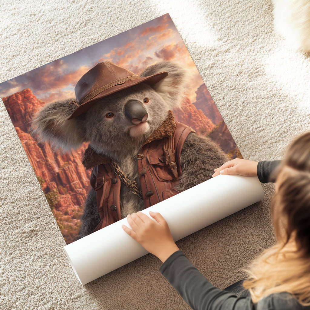 Koala Explorer Poster – Anthropomorphic Animal Print, Australian Outback Wall Art, Fantasy Wildlife Decor