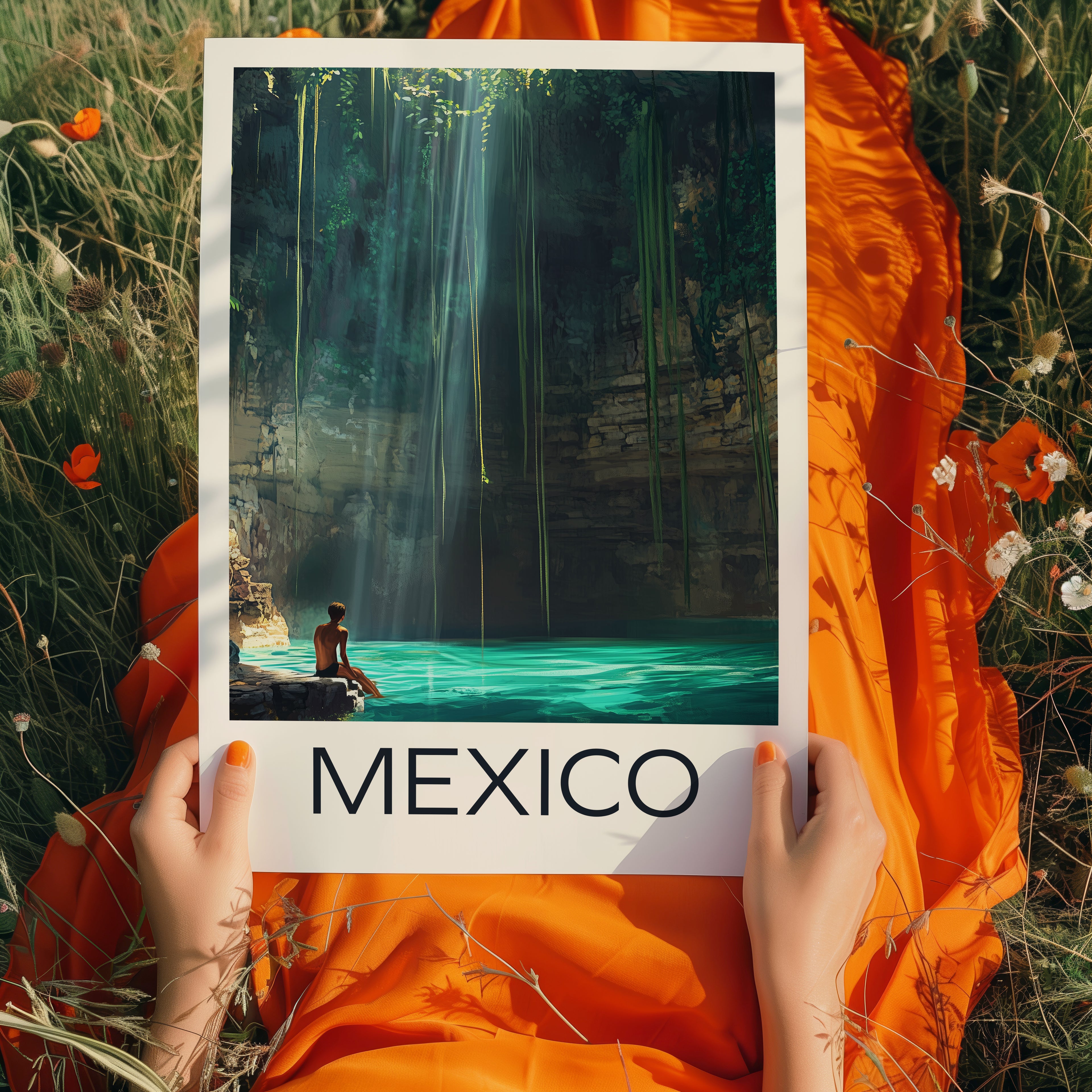 Mexico Travel Poster: Yucatan Cenote Illustration Art