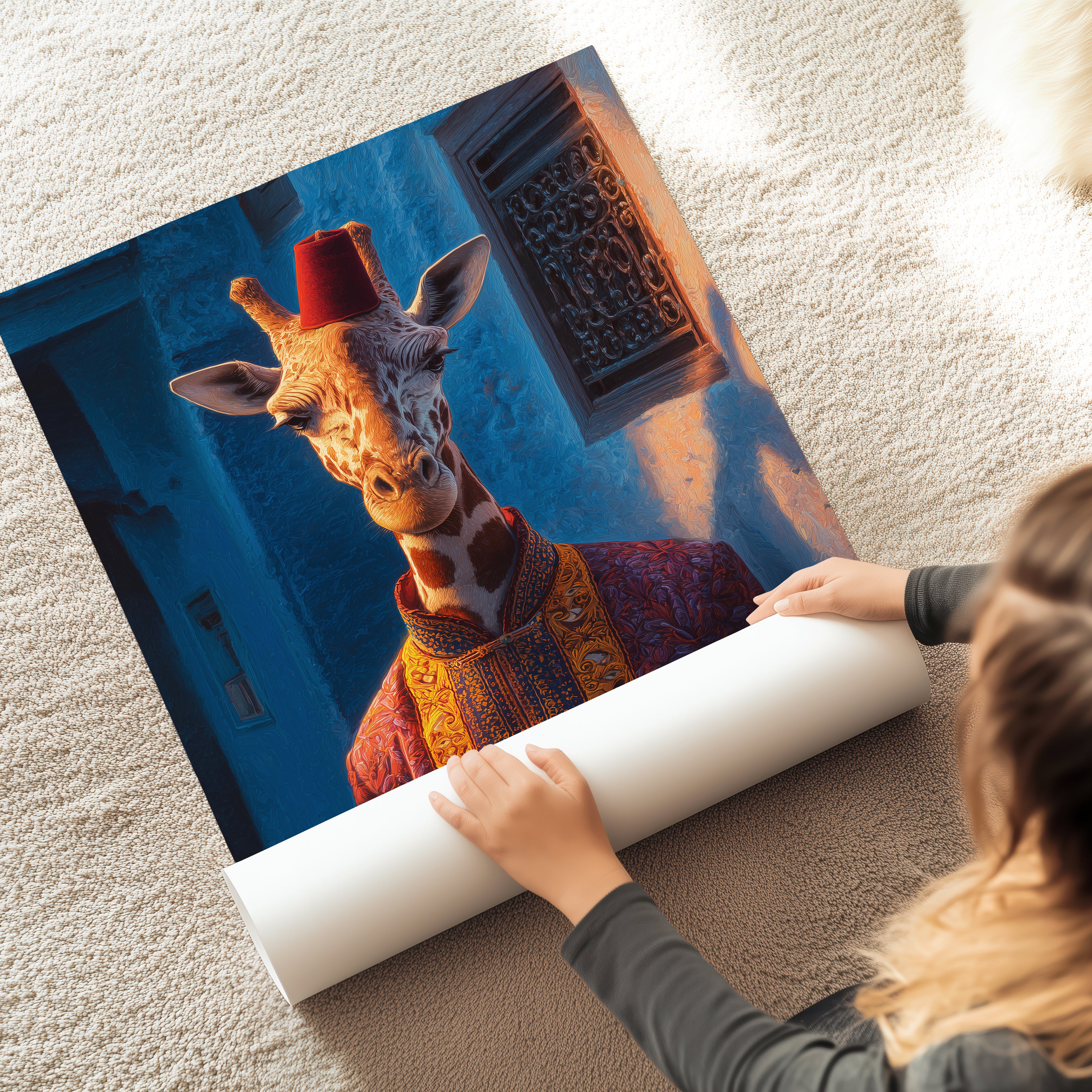 Elegant Giraffe Poster – Moroccan Animal Art Print, Royal Wildlife Wall Decor, Fantasy Safari Portrait