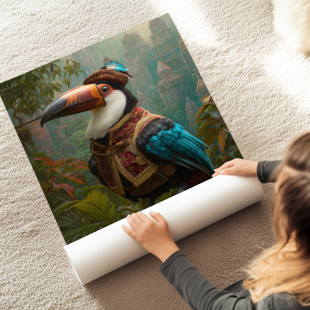 Toucan Explorer Print: Amazon Jungle Animal Portrait, Tropical Wall Art