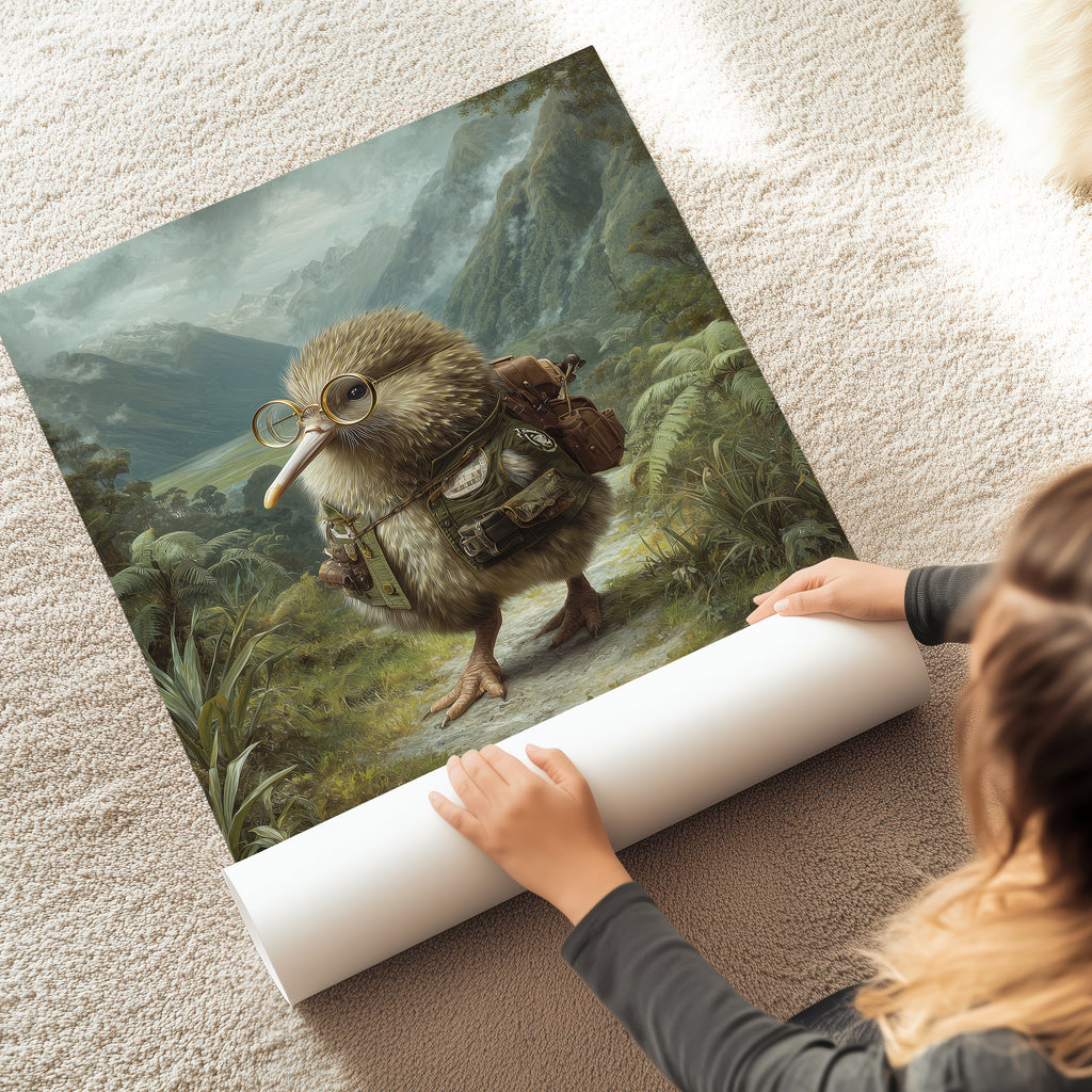 Kiwi Bird Explorer Art Print – Jungle Animal Wall Decor
