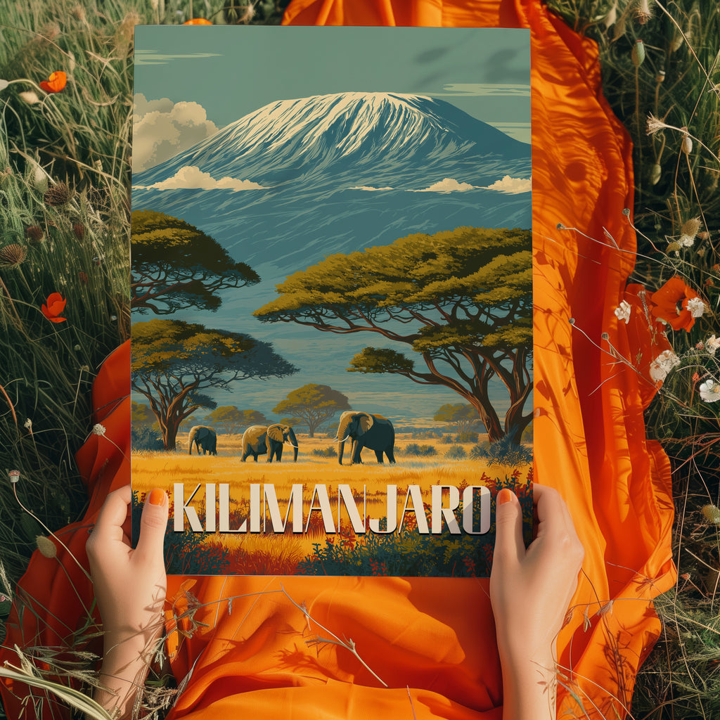 Mount Kilimanjaro Print: Tanzania Travel Poster, African Landscape Art