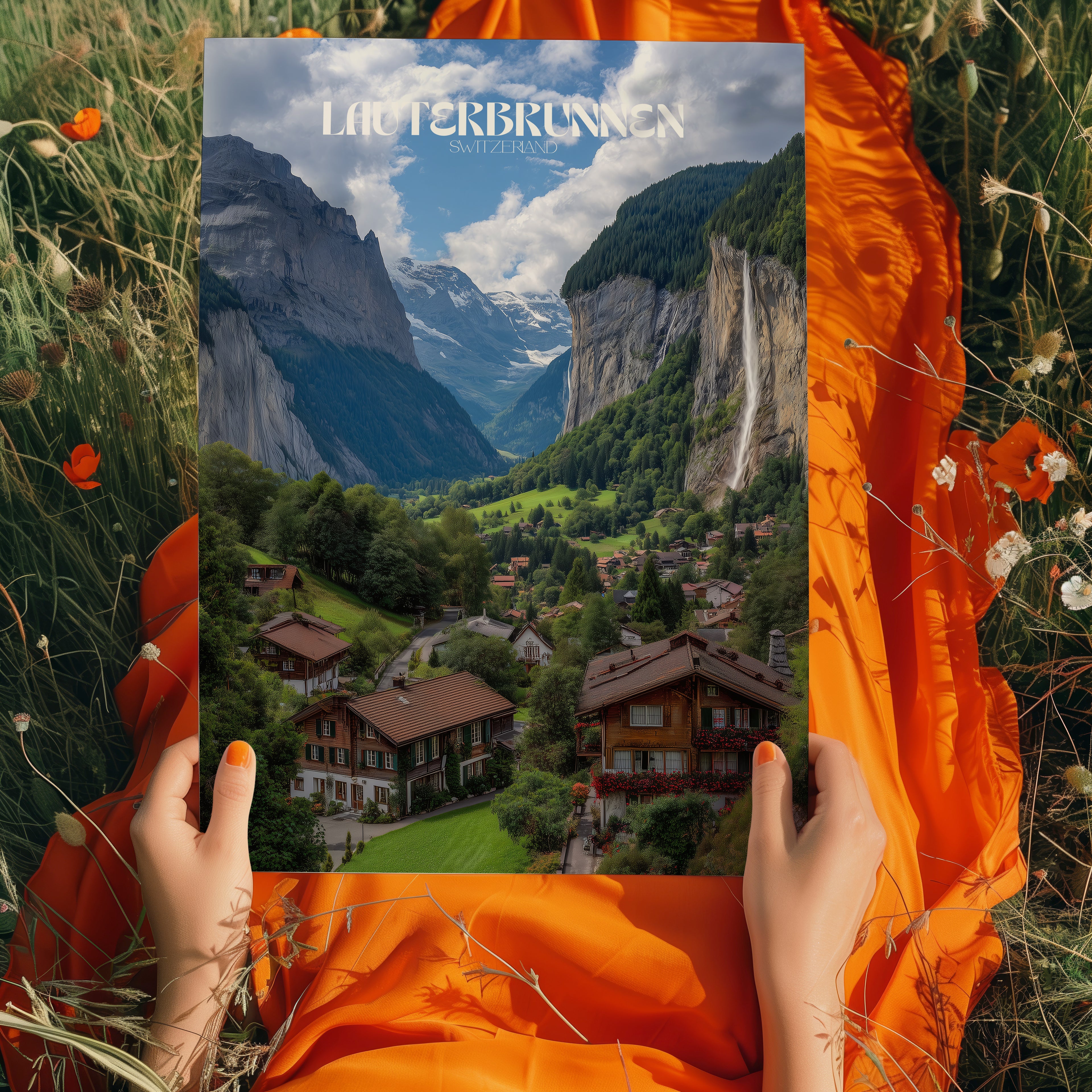 Lauterbrunnen Switzerland Poster – Alpine Landscape Wall Art, Mountain Valley Print, European Travel Photography Decor