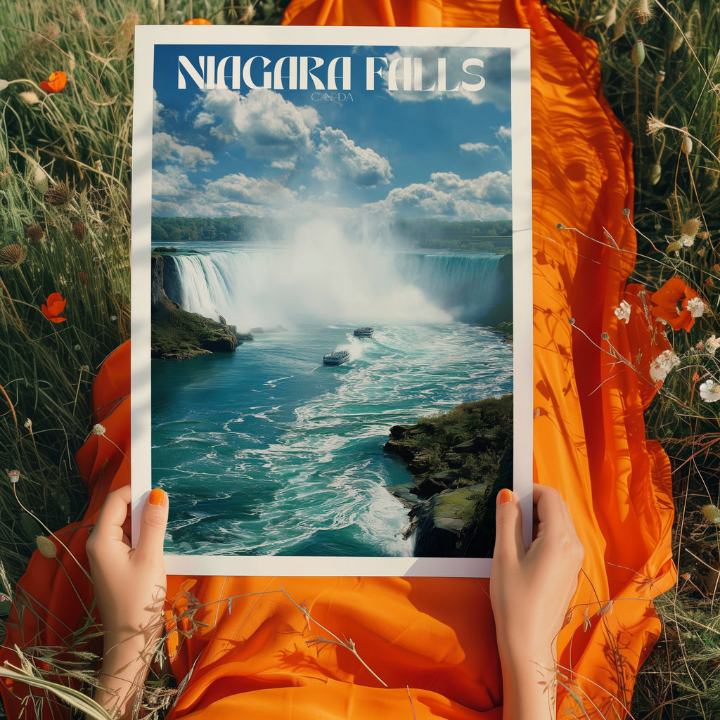 Canada Travel Poster – Niagara Falls Wall Art Print, Waterfall Landscape, Nature Decor