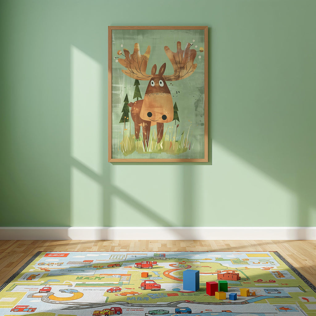 Moose Nursery Wall Art – Woodland Animal Print for Kids