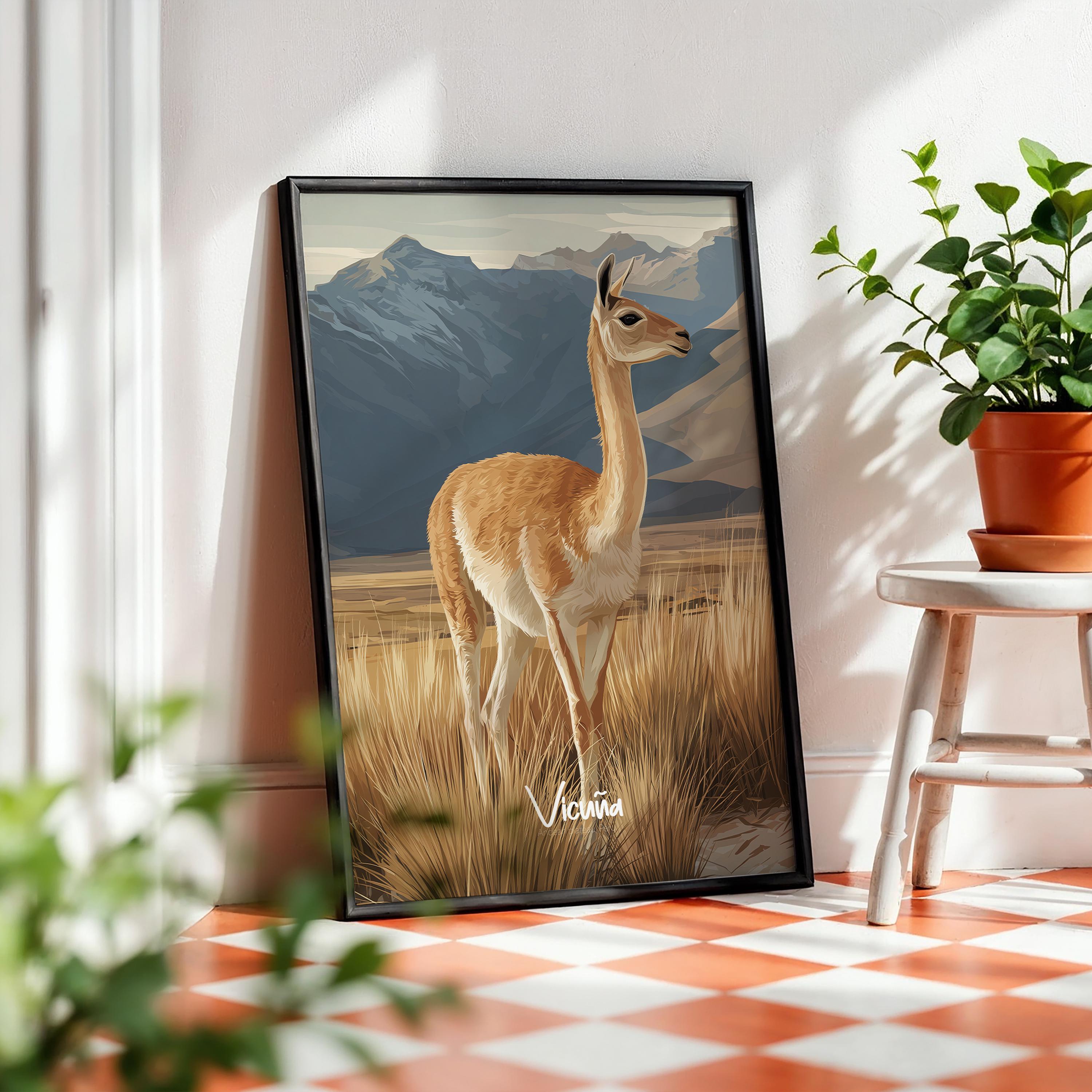 Framed Vicuña Print: Andean Animal Nursery Art, Nature-Inspired Kids Decor