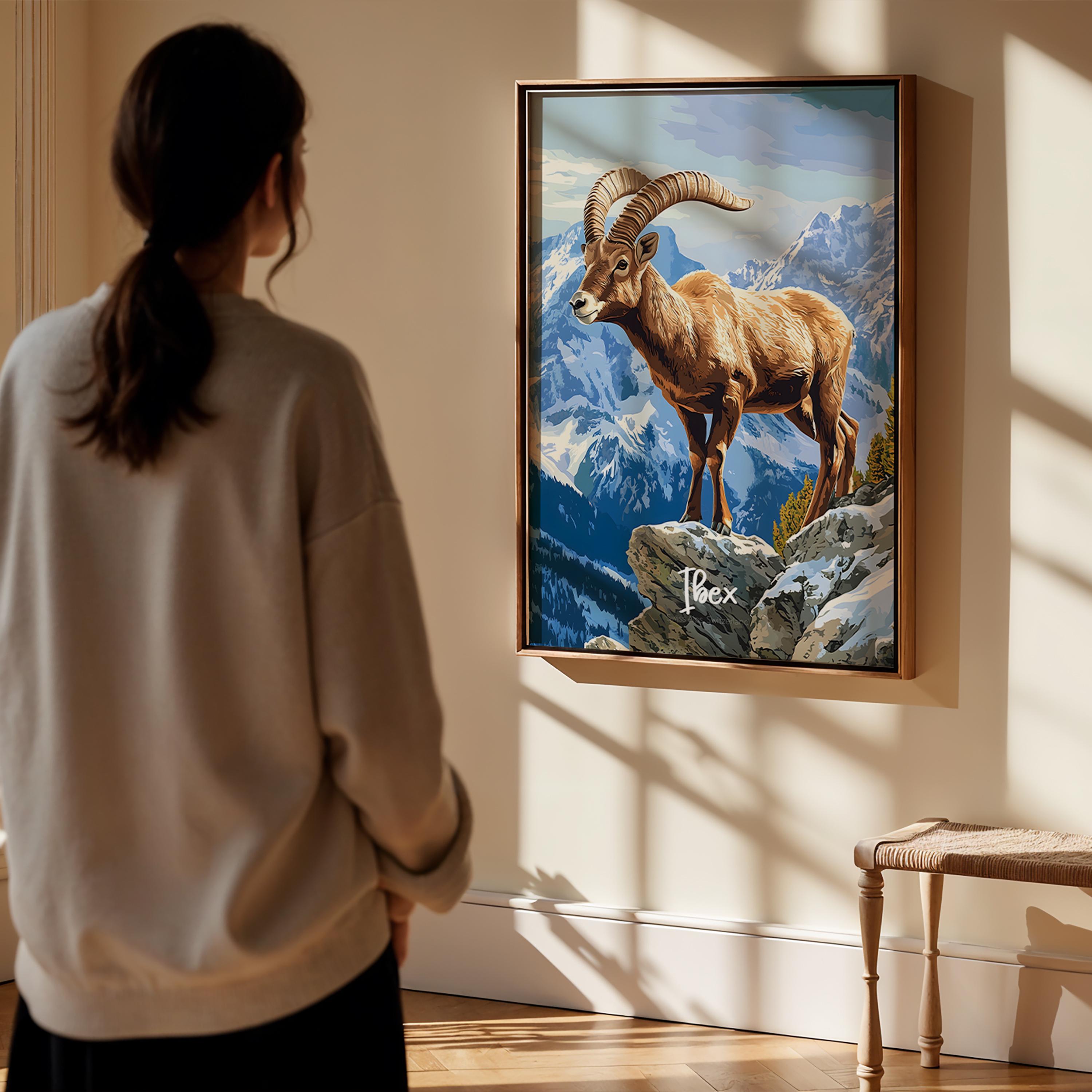 Ibex Mountain Animal Print: Rustic Cabin Wildlife Art