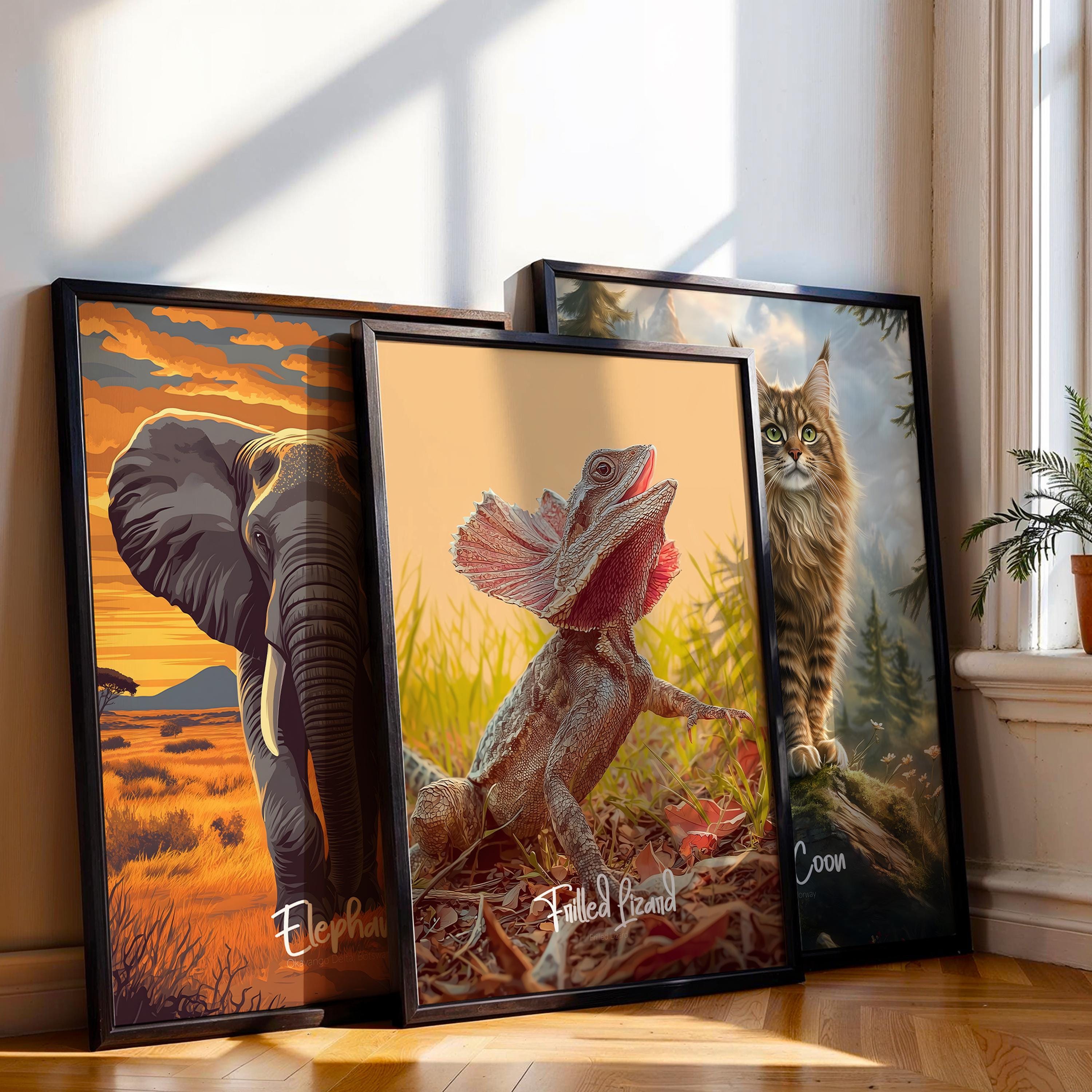 Frilled Lizard Framed Poster: Reptile Jungle Nursery Wall Art