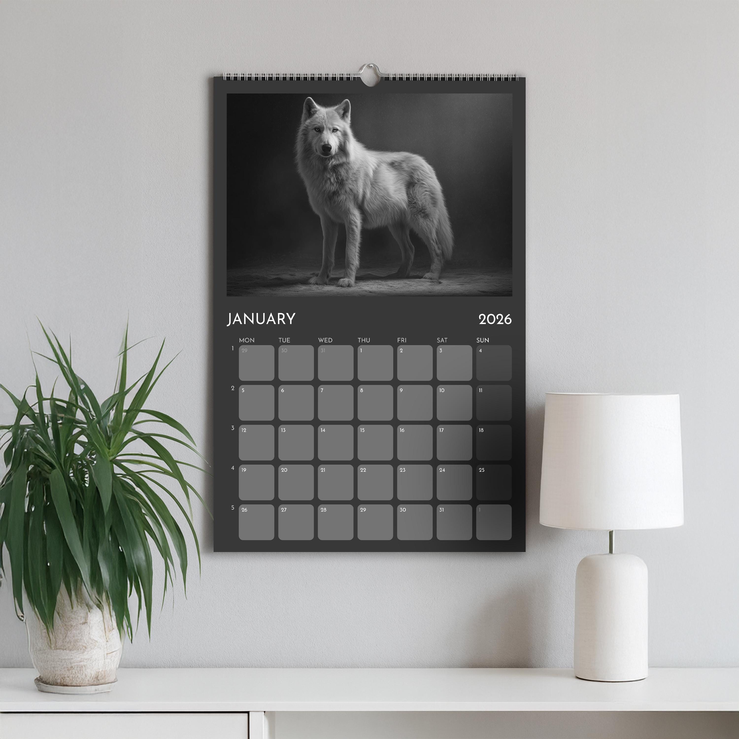 2026 Wildlife Calendar A3: Black & White Animal Photography Wall Planner