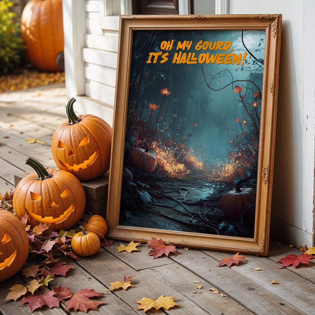 Halloween Pumpkin Path Print: Spooky Autumn Forest Wall Art