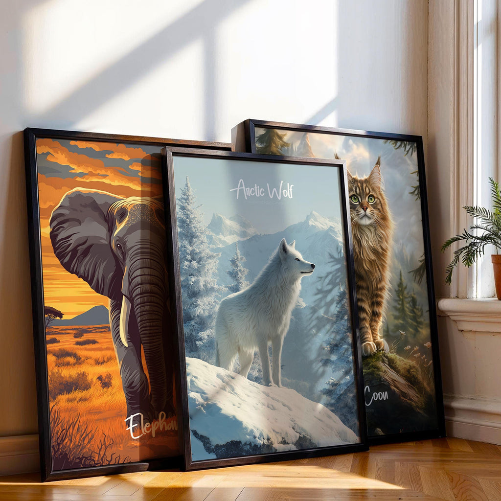 Arctic Wolf Print: Minimalist Wildlife Poster, Cabin or Kids Room