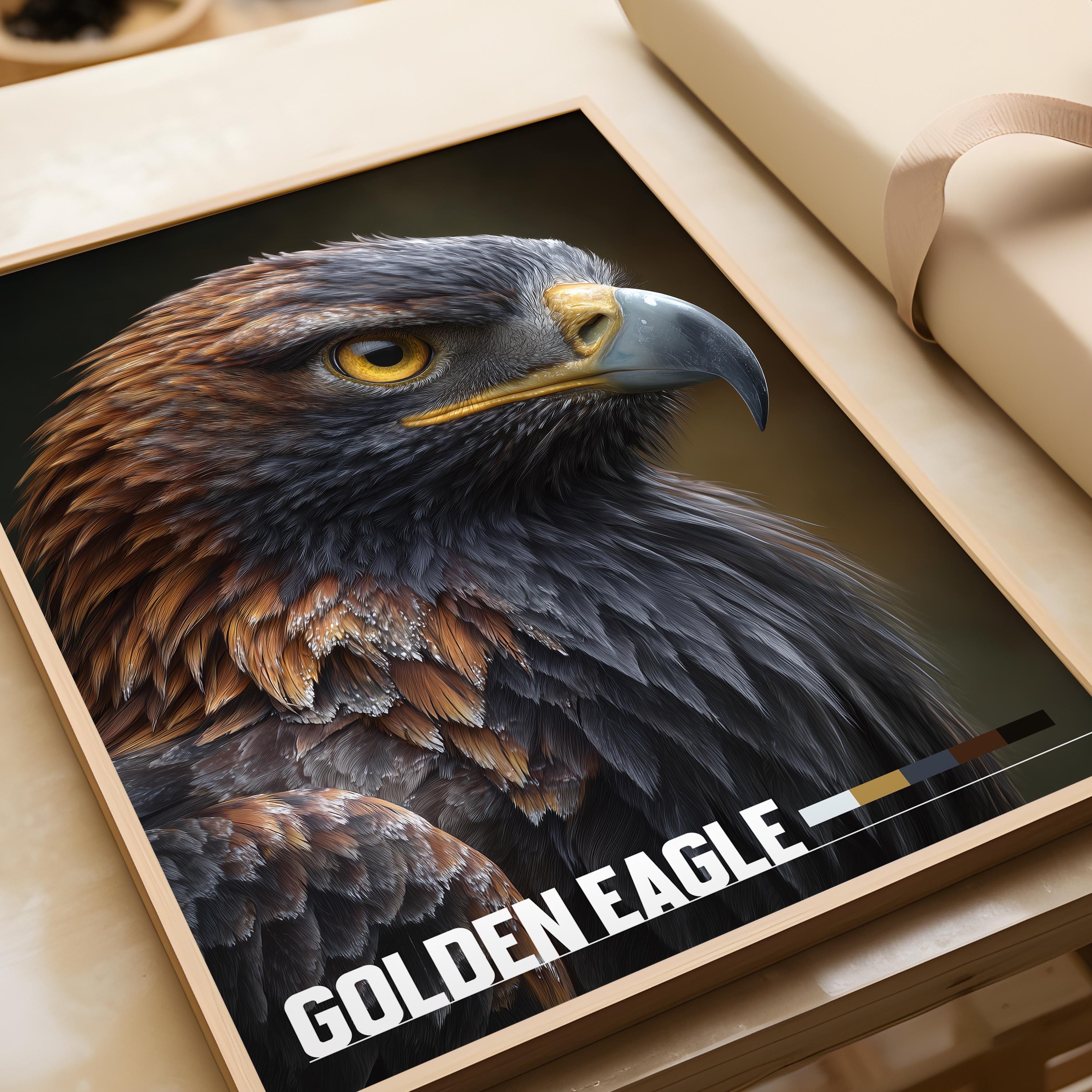Golden Eagle Framed Poster: Majestic Bird Wall Art for Nursery or Kids Room
