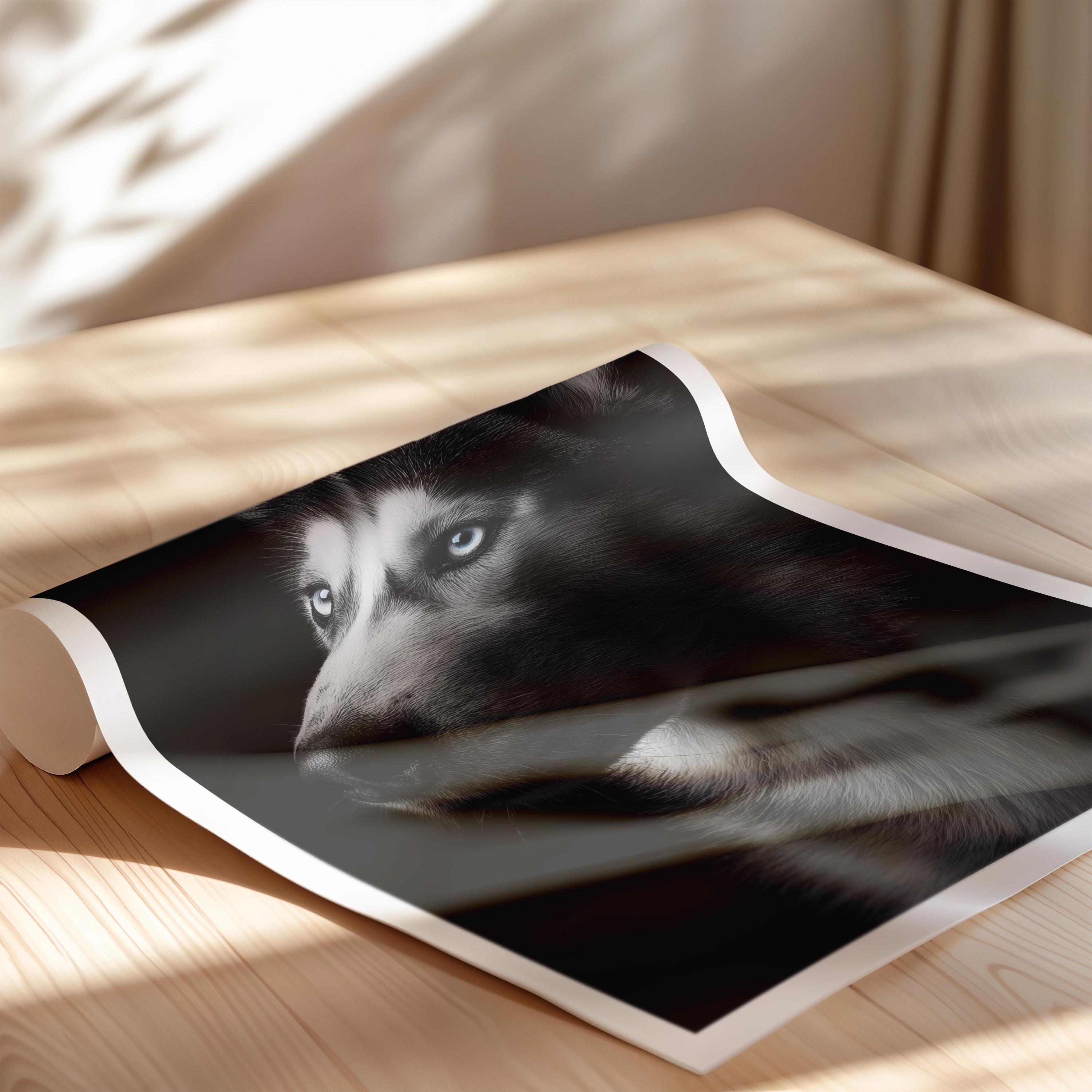Black and White Husky Print: Modern Arctic Dog Wall Art
