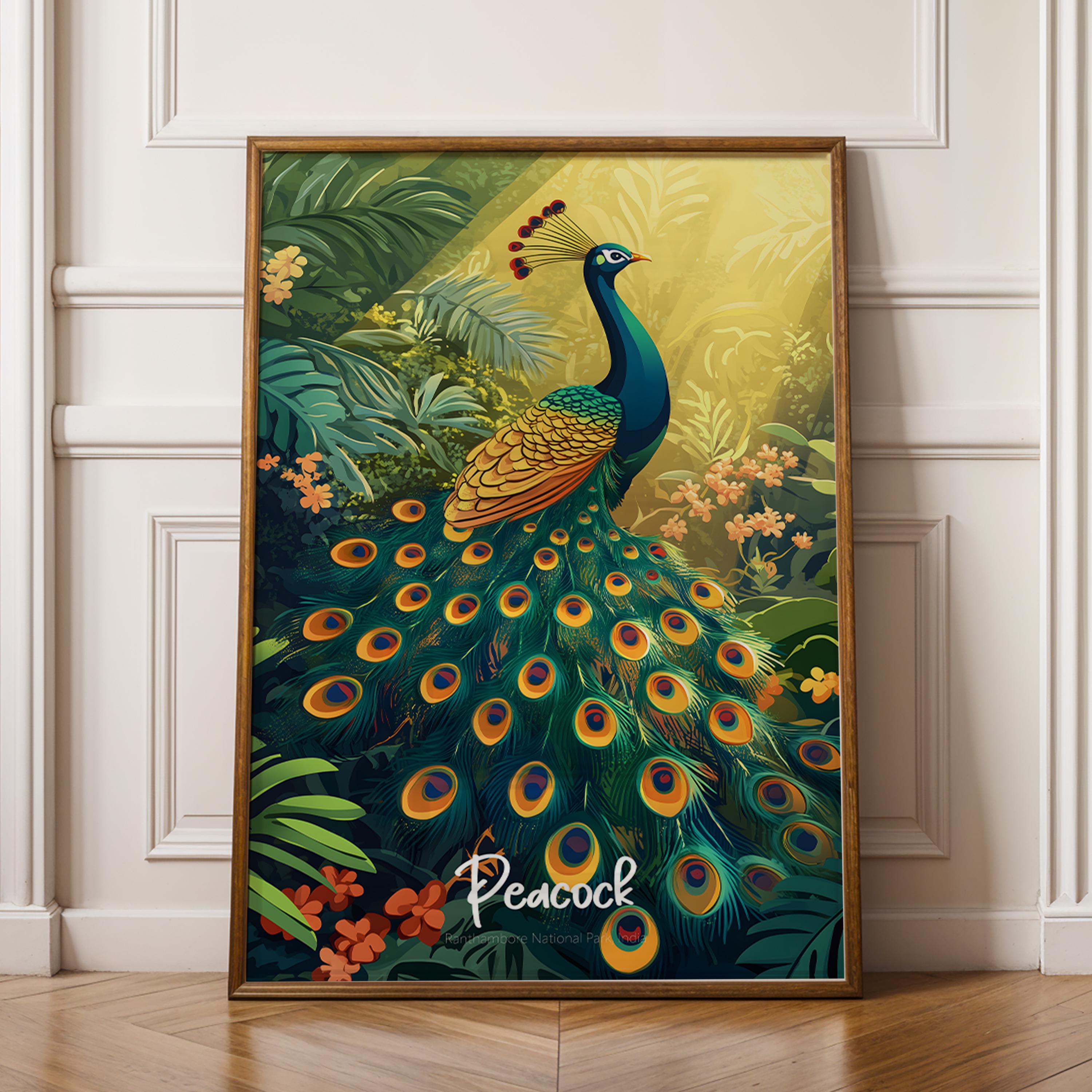 Peacock Art Print: India Inspired Tropical Bird Wall Decor