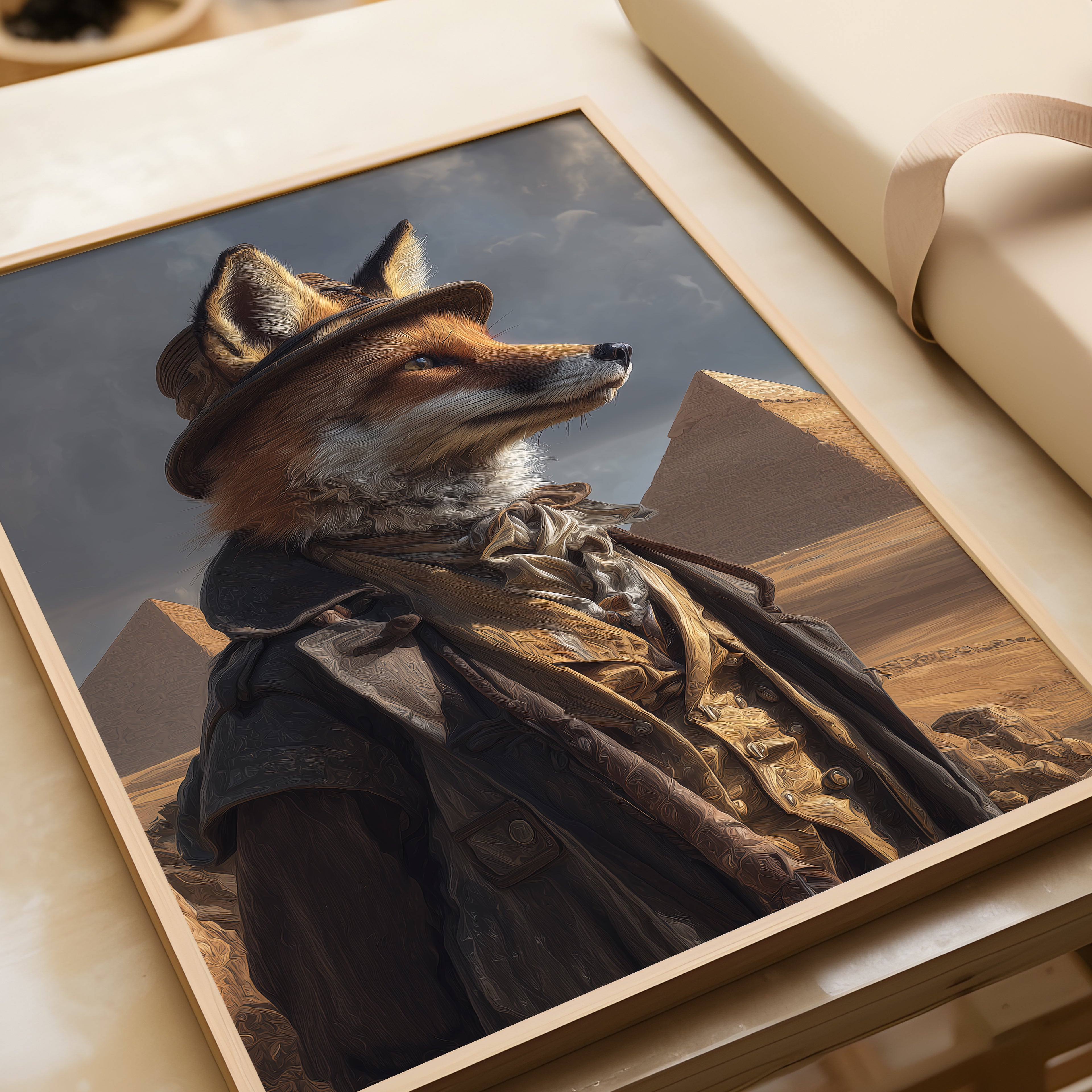 Victorian Fox Explorer Print: Giza Desert Animal Portrait