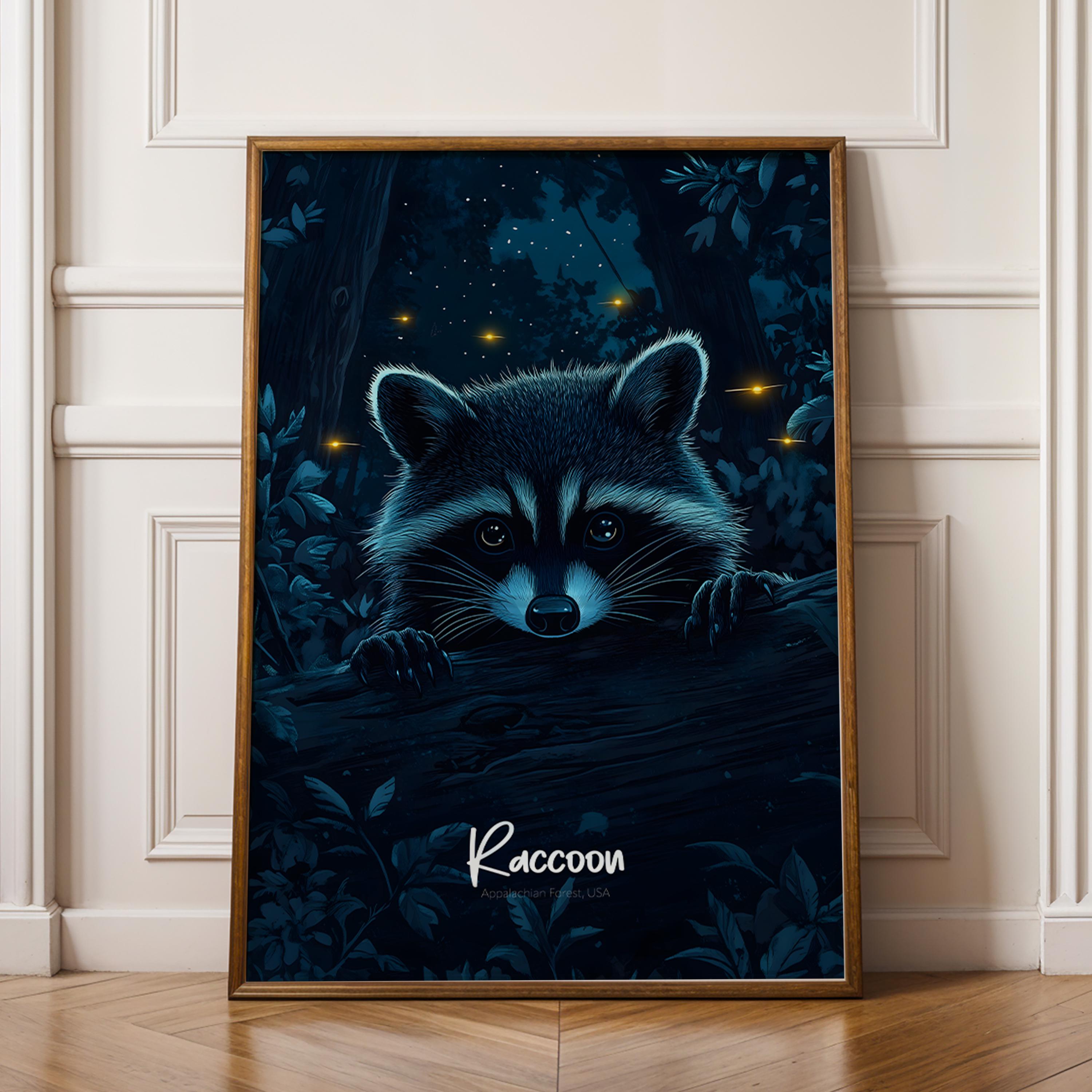 Raccoon Forest Animal Print: Rustic Home Decor Wall Art