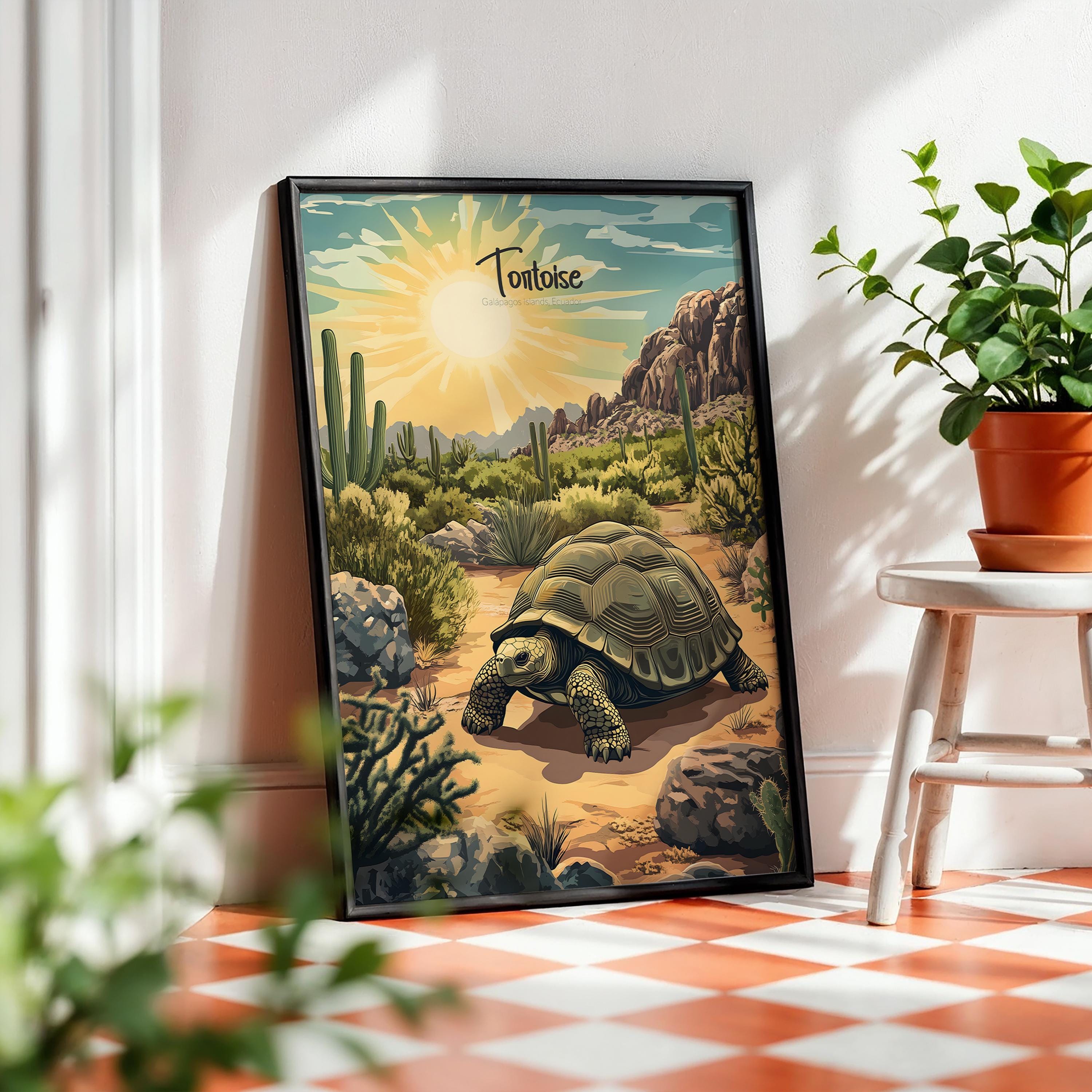 Vintage Tortoise Print: Botanical Reptile Wall Art