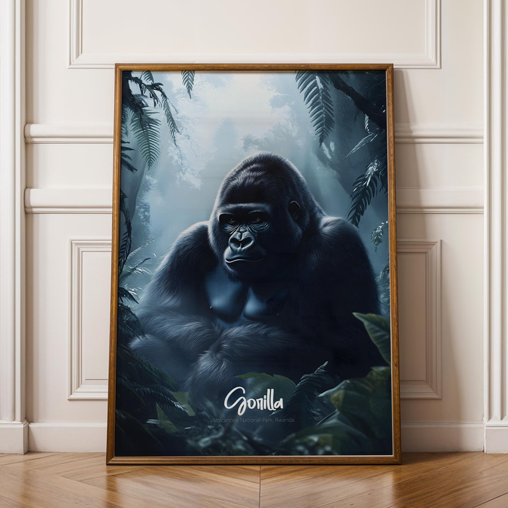 Framed Gorilla Art Print: Safari Jungle Animal Wall Decor