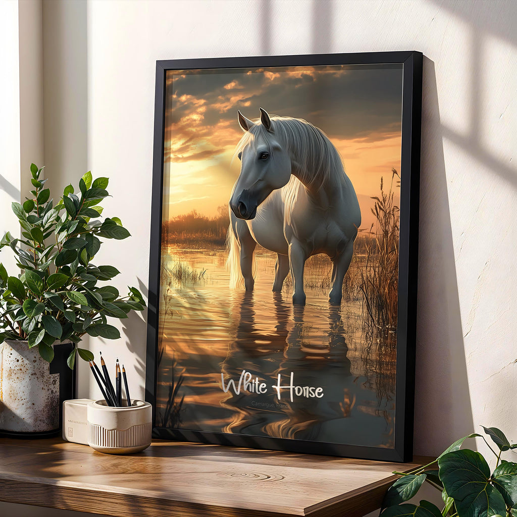 White Horse Print: Minimalist Animal Art, Elegant Home Decor