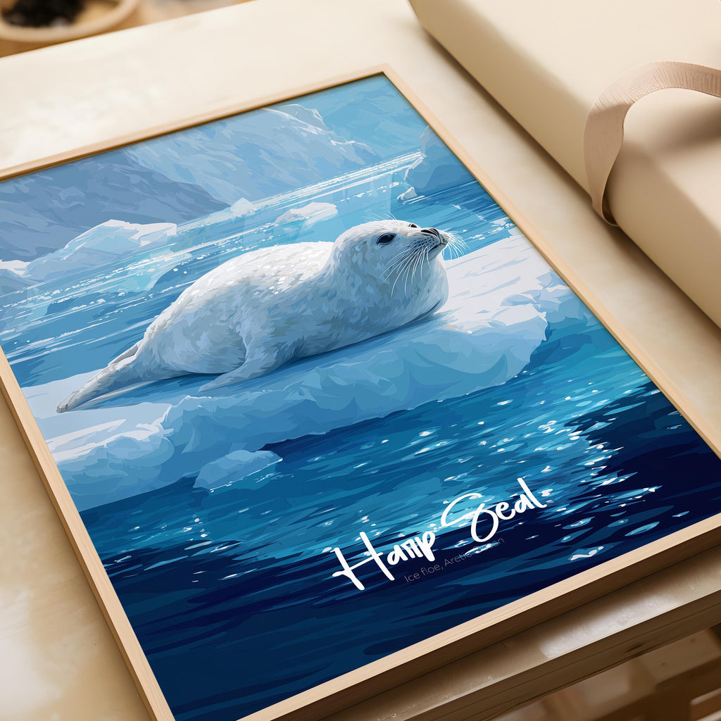Harp Seal Framed Poster: Arctic Animal Kids Room Decor