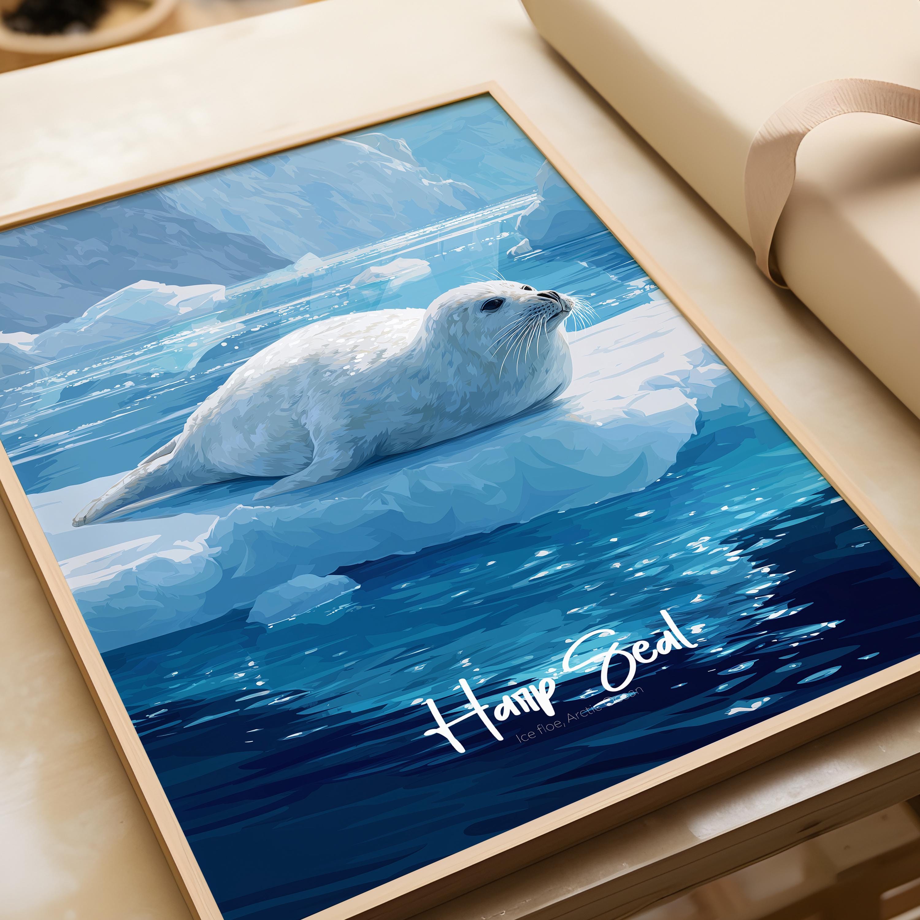 Harp Seal Framed Poster: Arctic Animal Kids Room Decor