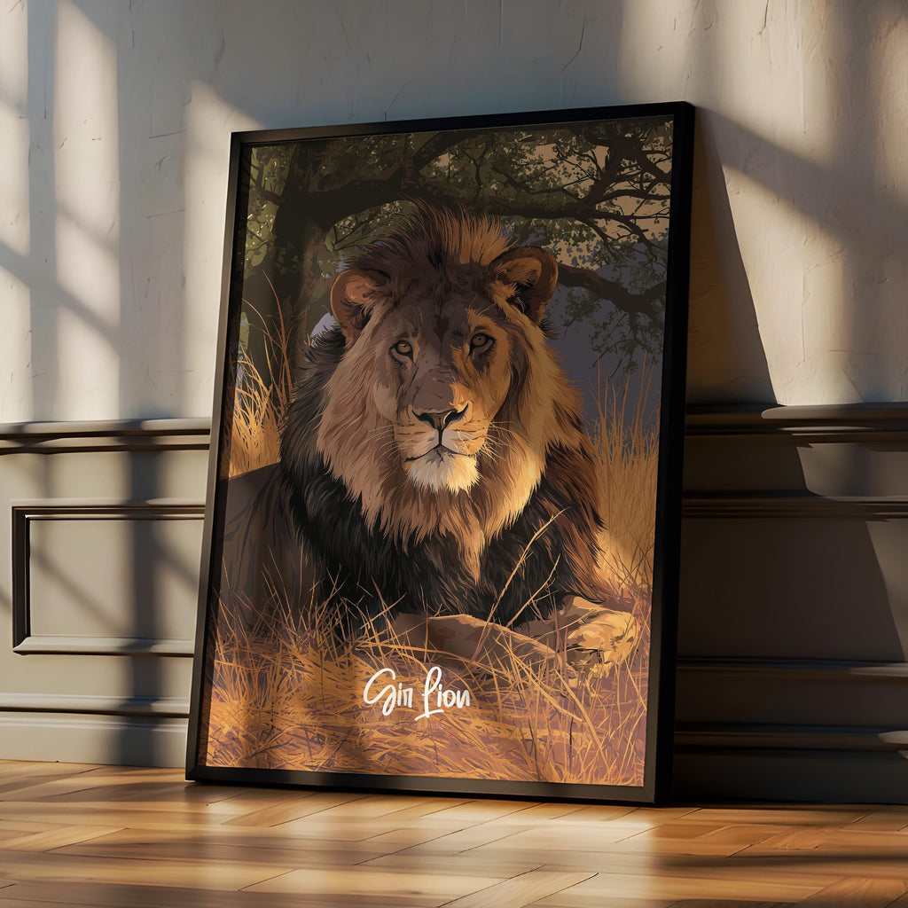 Asiatic Lion Art Print: Gir Forest Wildlife Poster