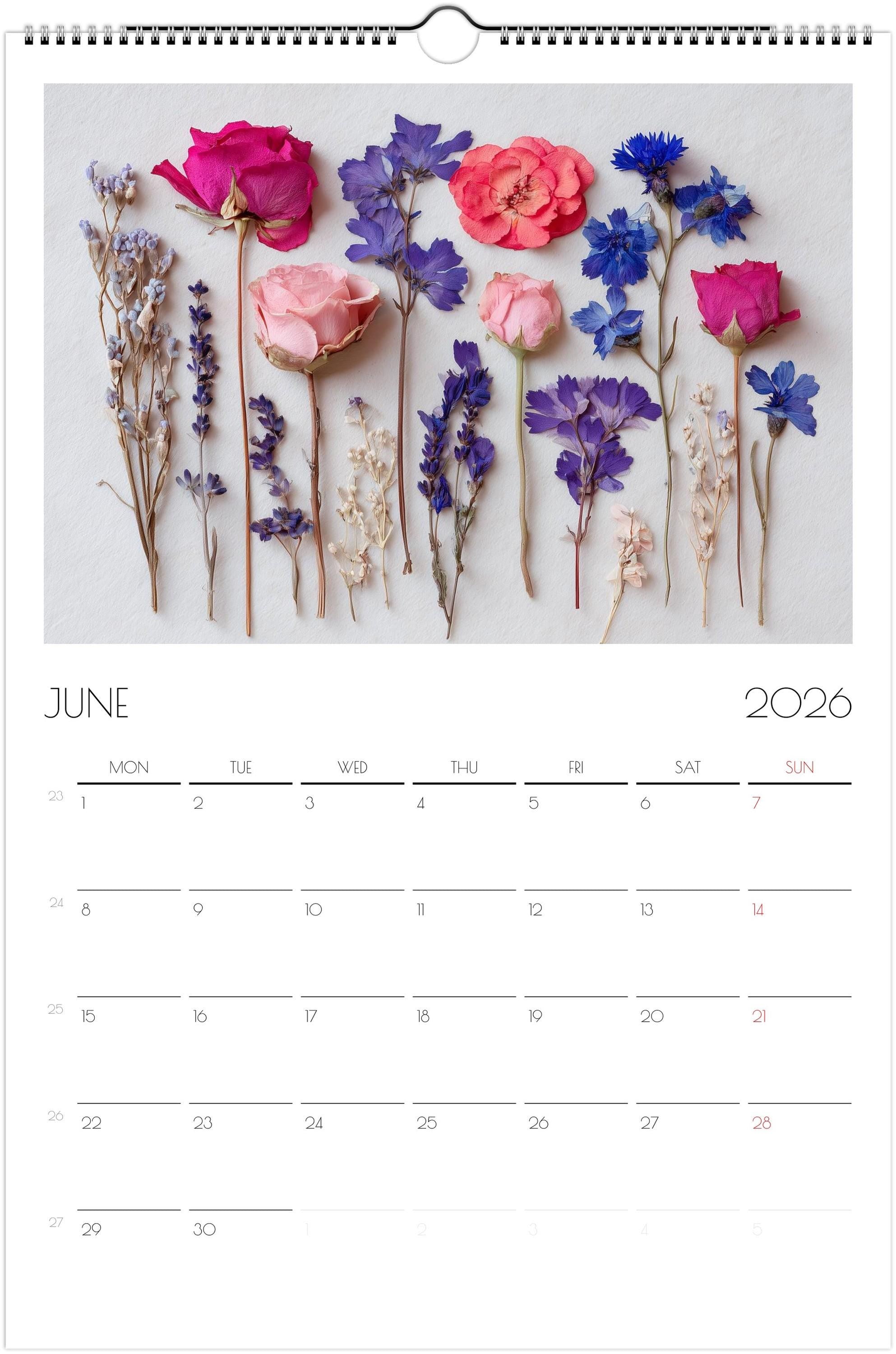 2026 Pressed Flower Wall Calendar A3: Botanical Art Print