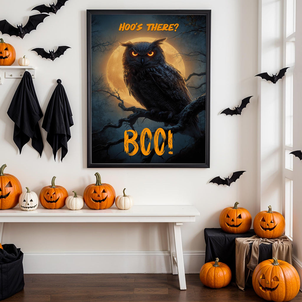 Funny Owl Halloween Poster: Spooky Full Moon Wall Art