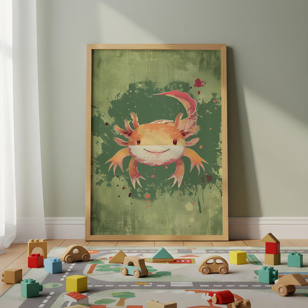 Axolotl Nursery Wall Art – Aquatic Animal Print for Kids