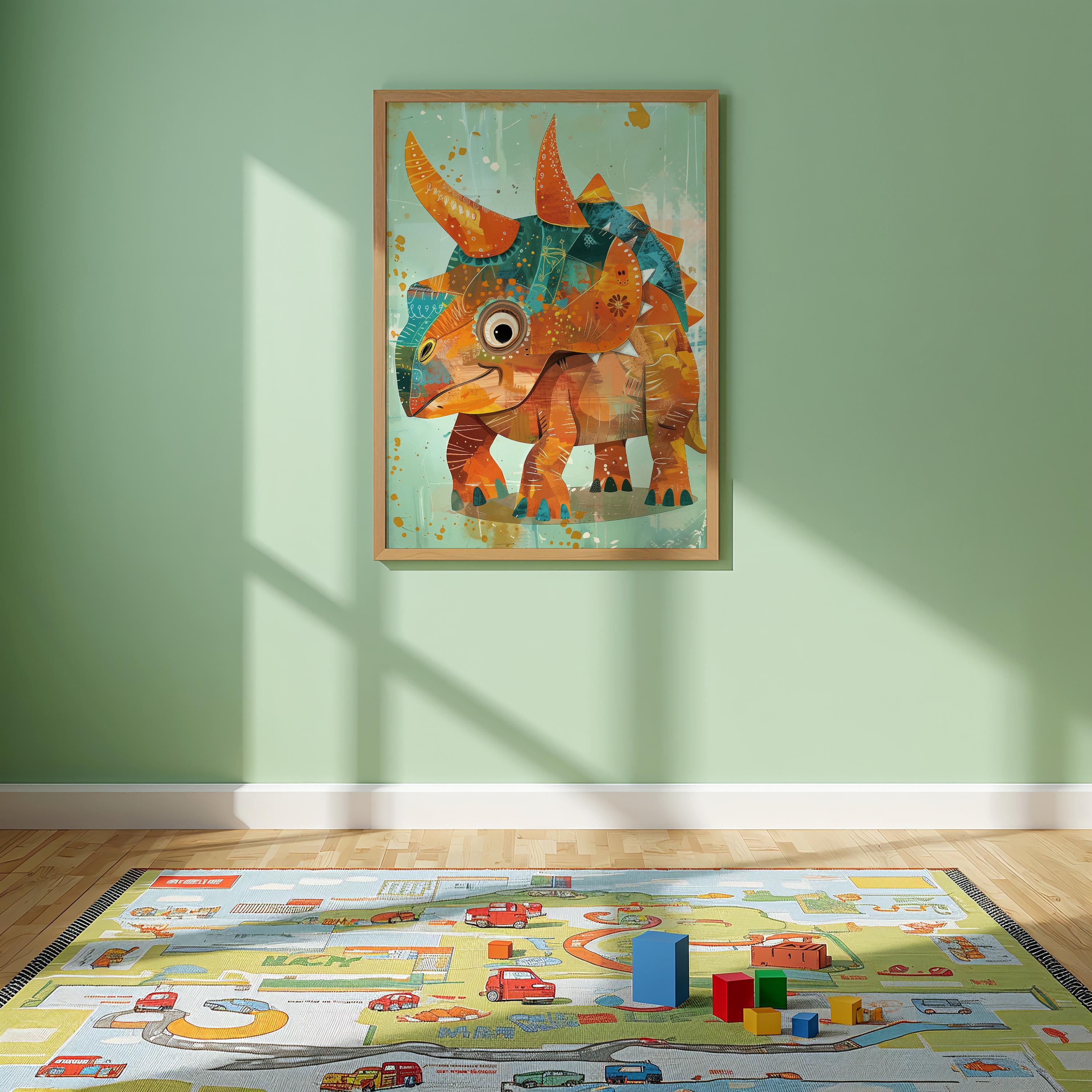Triceratops Illustration Wall Art – Nursery Dino Print