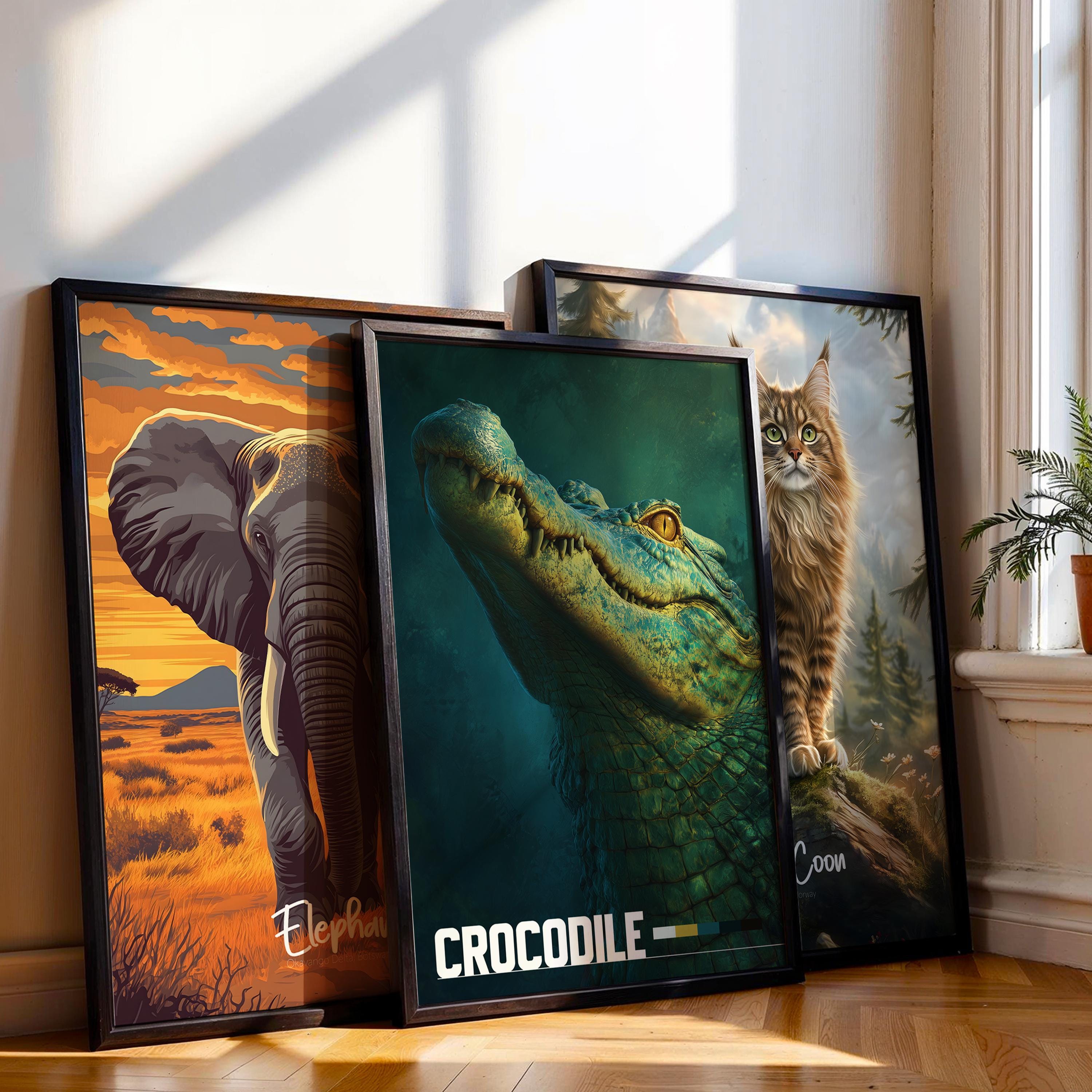 Crocodile Framed Poster: Reptile Wall Art for Nursery or Kids Room
