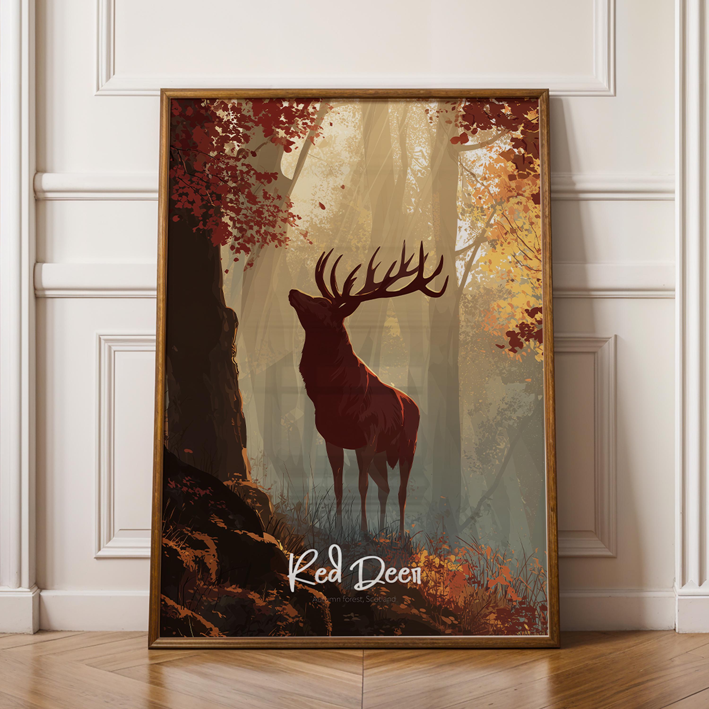 Red Deer Framed Poster: Woodland Nursery Wall Art