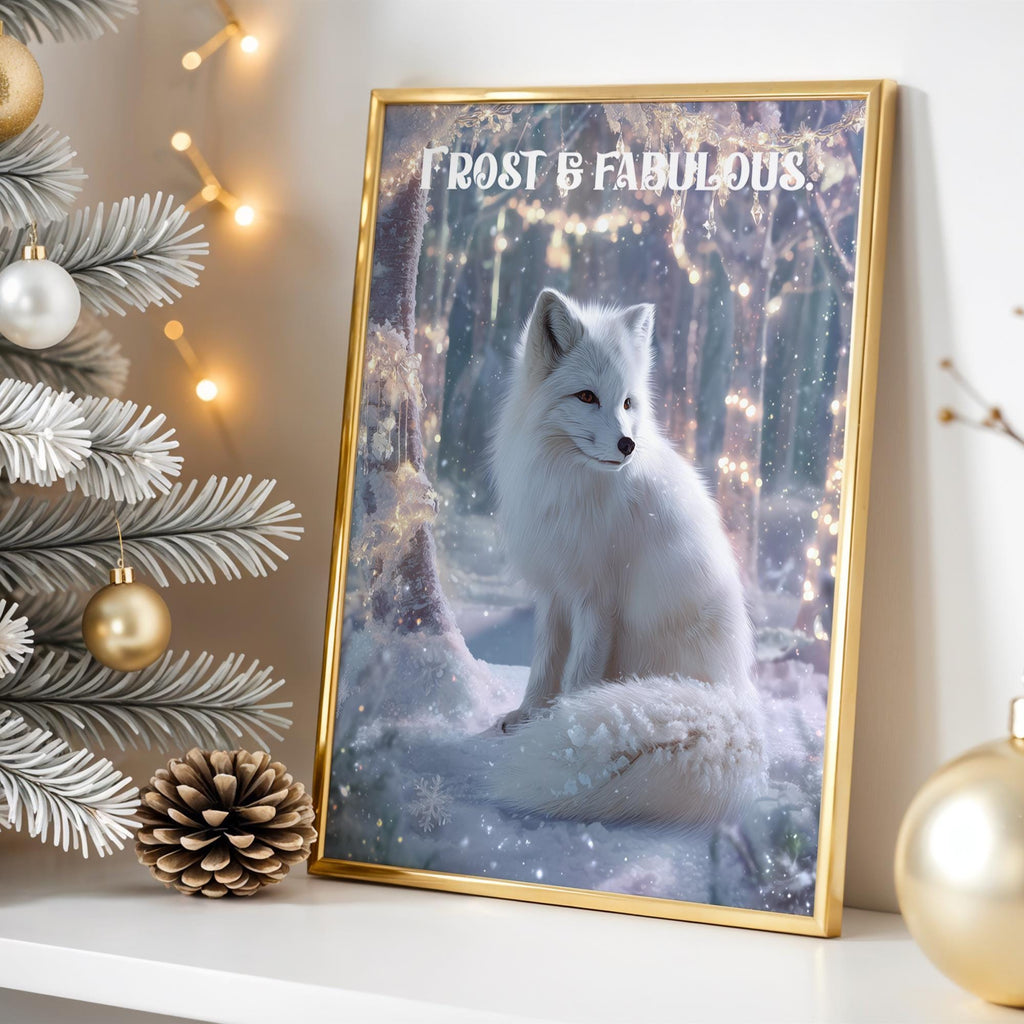 Arctic Fox Christmas Poster – Winter Holiday Kids Room Wall Art