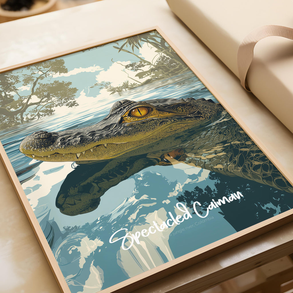 Spectacled Caiman Framed Poster: Jungle Nursery Decor, Wildlife Print